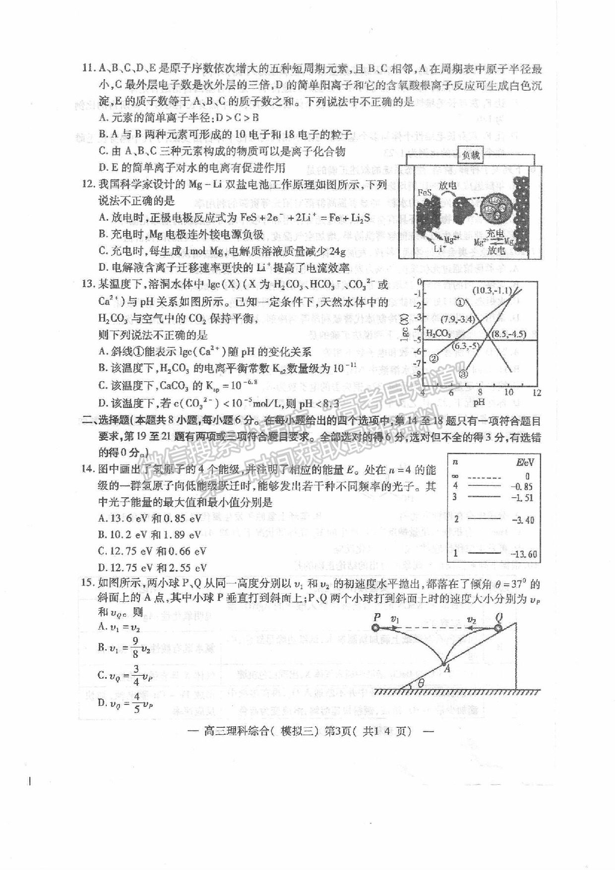 2022年江西省南昌市高三下學(xué)期三模理綜試卷及參考答案 