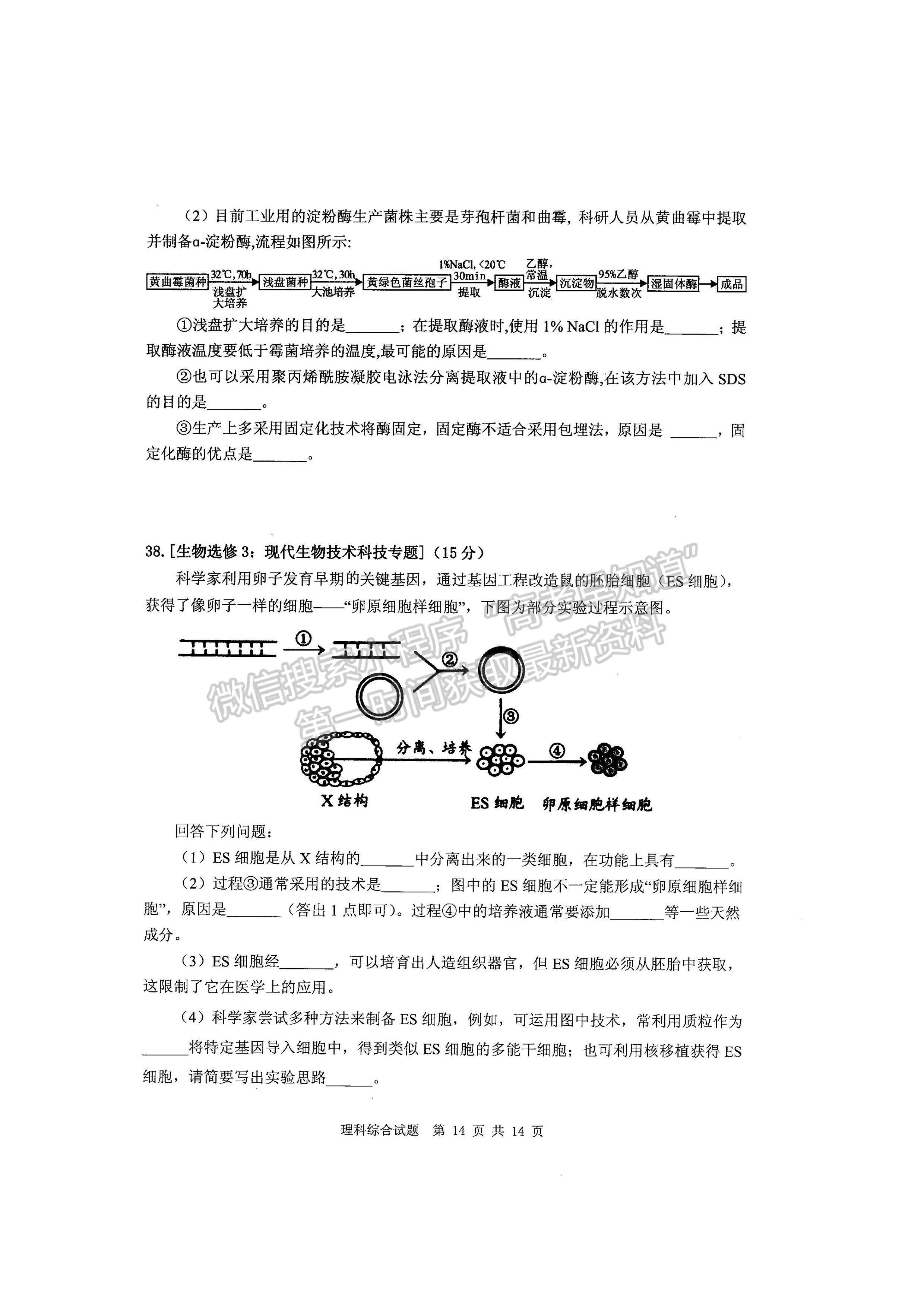 2022四川省雅安市高中2019級第三次診斷性考試理科綜合試題及答案