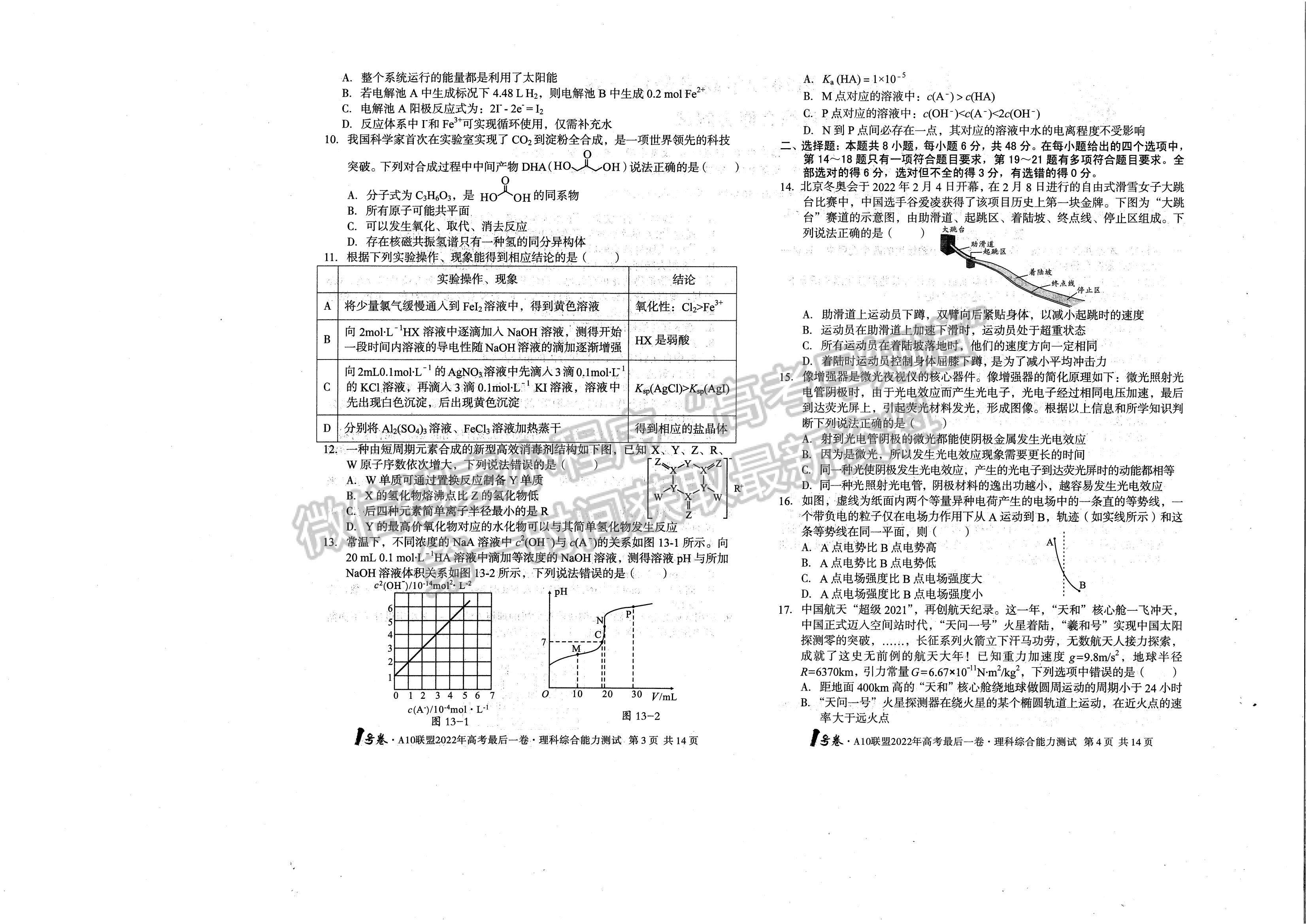 2022安徽A10聯(lián)盟最后一卷理綜試卷及答案