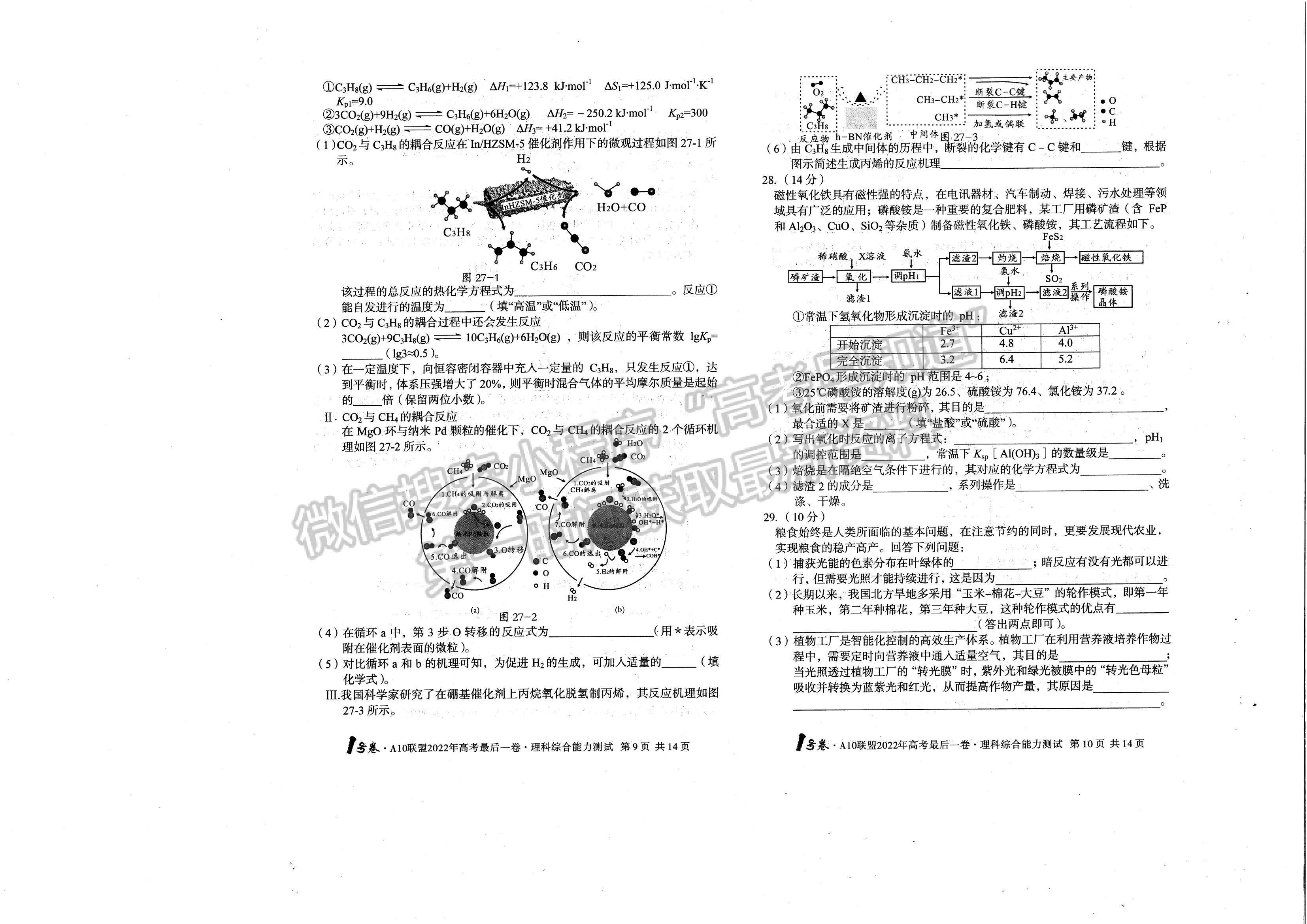 2022安徽A10聯(lián)盟最后一卷理綜試卷及答案