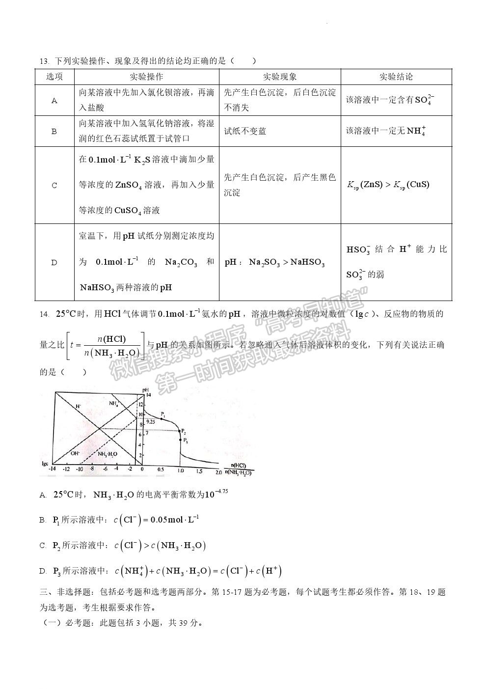 2022衡陽三?；瘜W(xué)試題及參考答案