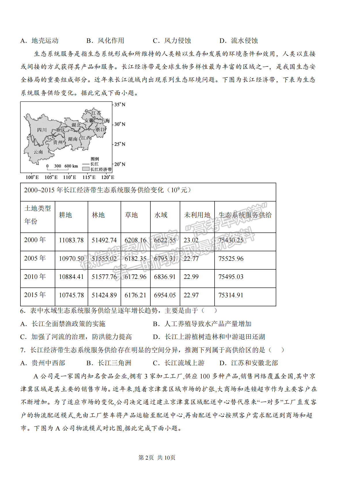 2022湖北襄陽五中適應性考試（一）地理試卷及答案