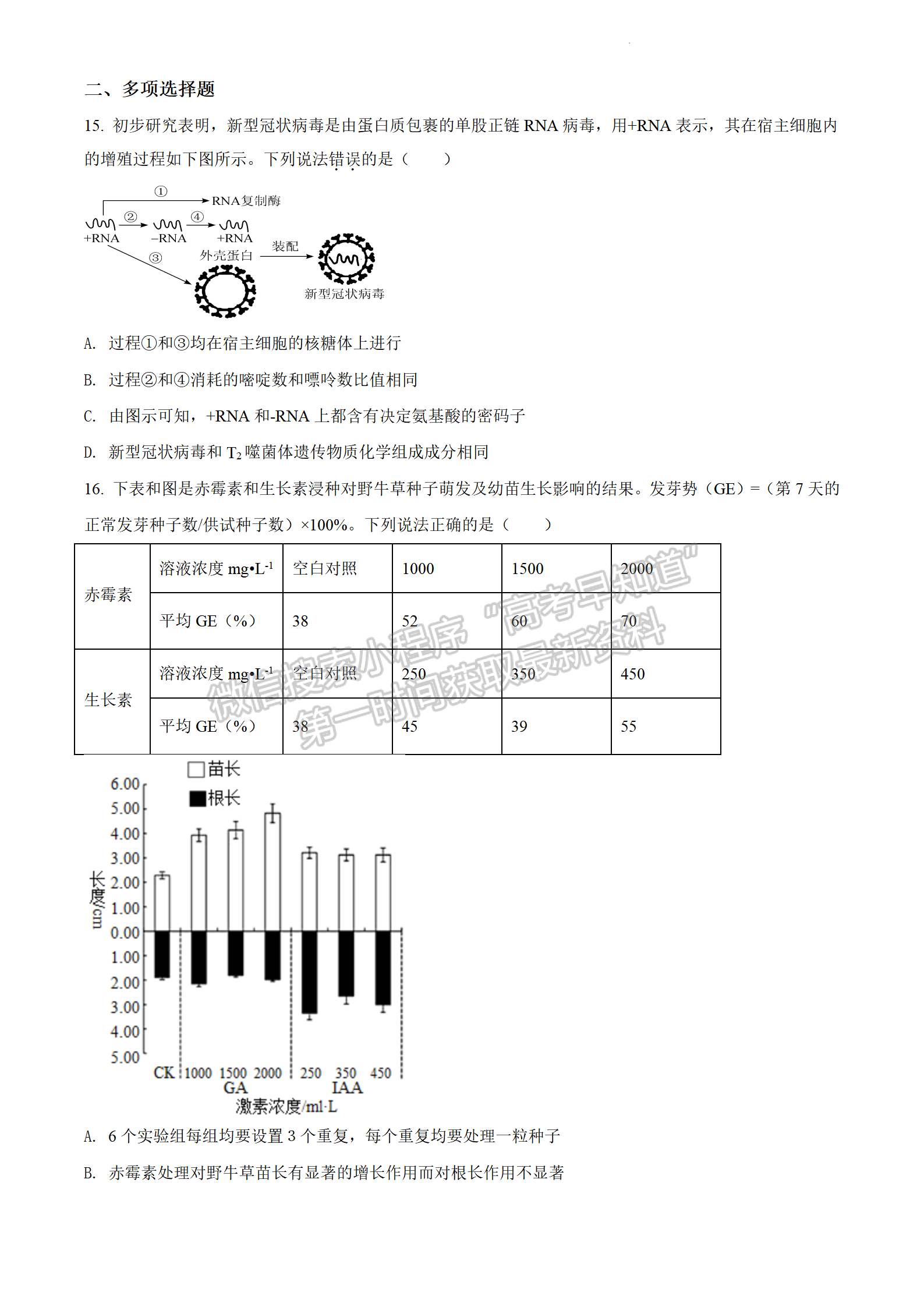 2022江蘇省連云港市高考考前模擬考試（一）生物試題及答案