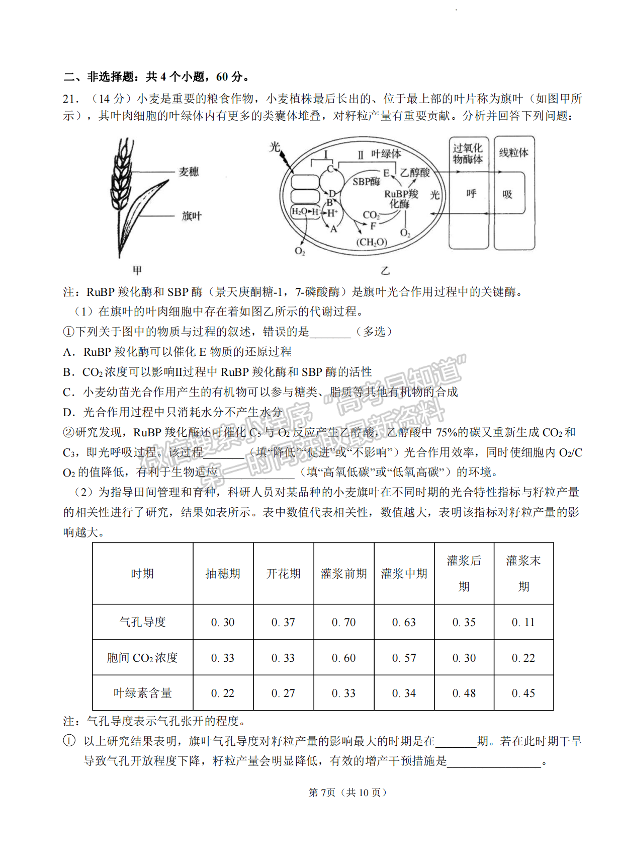 2022湖北襄陽五中適應性考試（一）生物試卷及答案