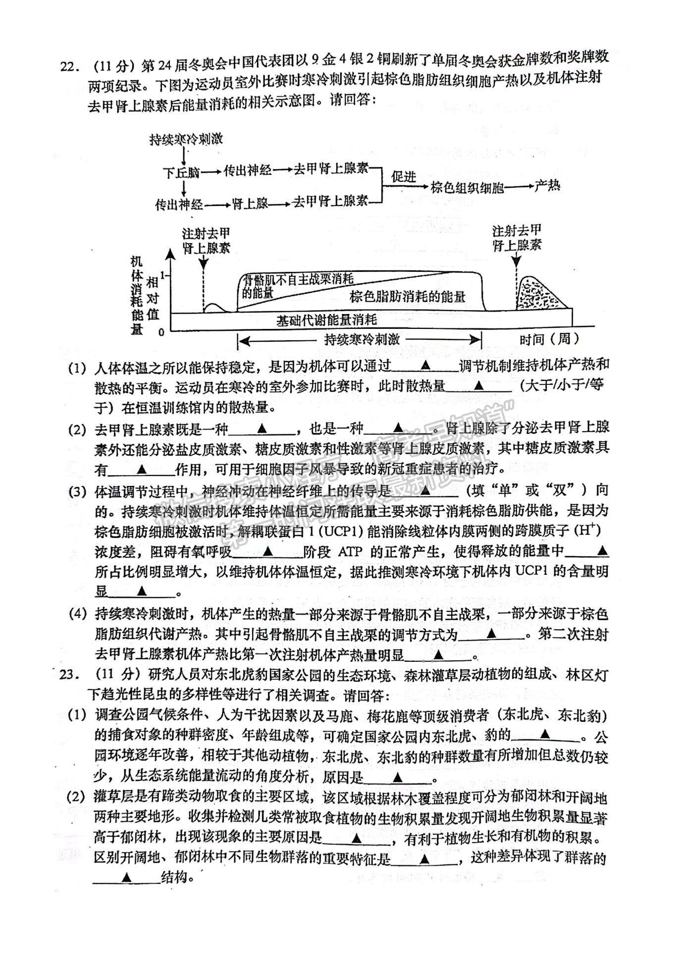 2022屆江蘇如皋市高三第三次適應(yīng)性考試（南通3.5模）生物試題及答案