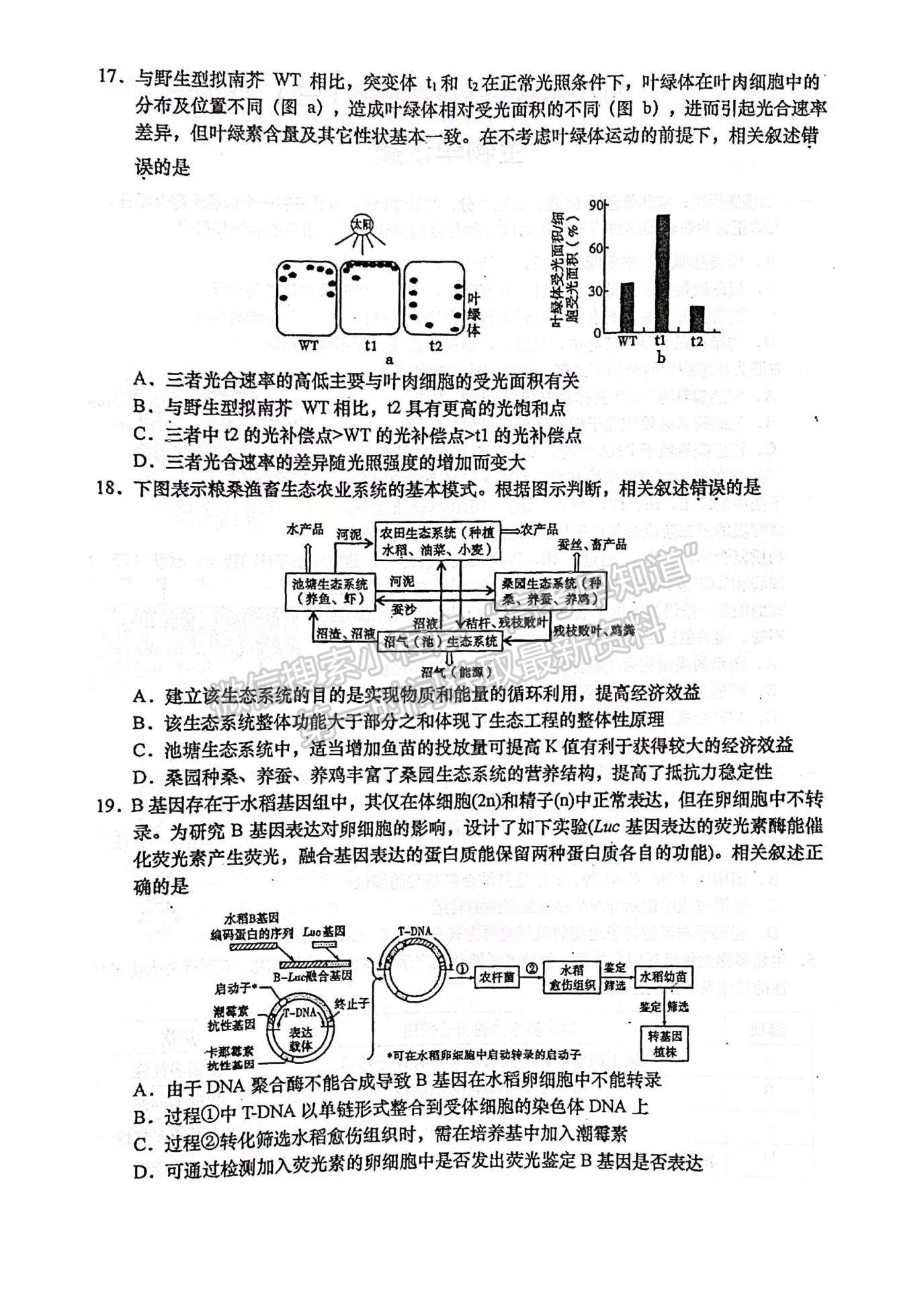 2022屆江蘇如皋市高三第三次適應(yīng)性考試（南通3.5模）生物試題及答案