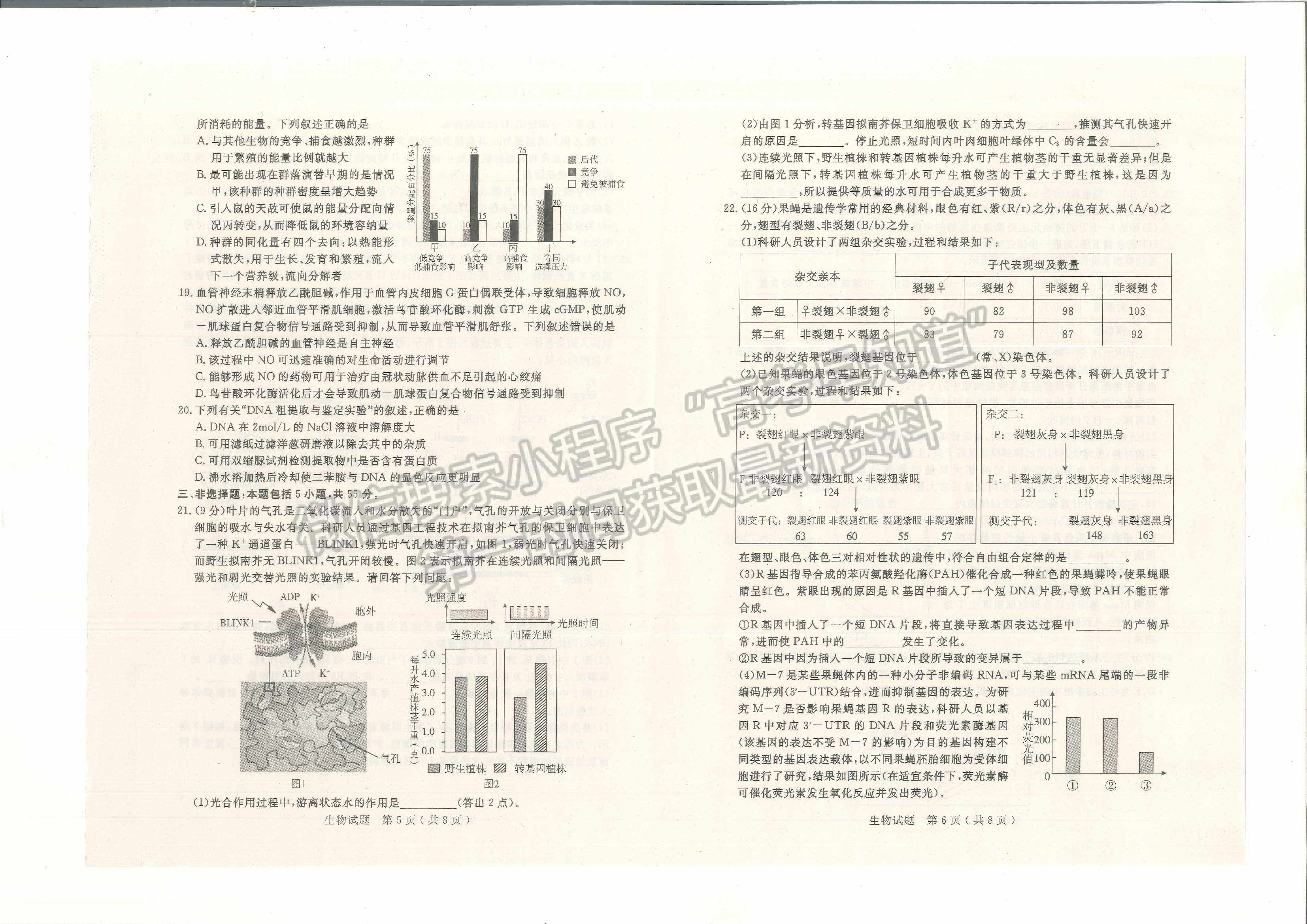 2022山東濟(jì)寧三模生物試題及參考答案