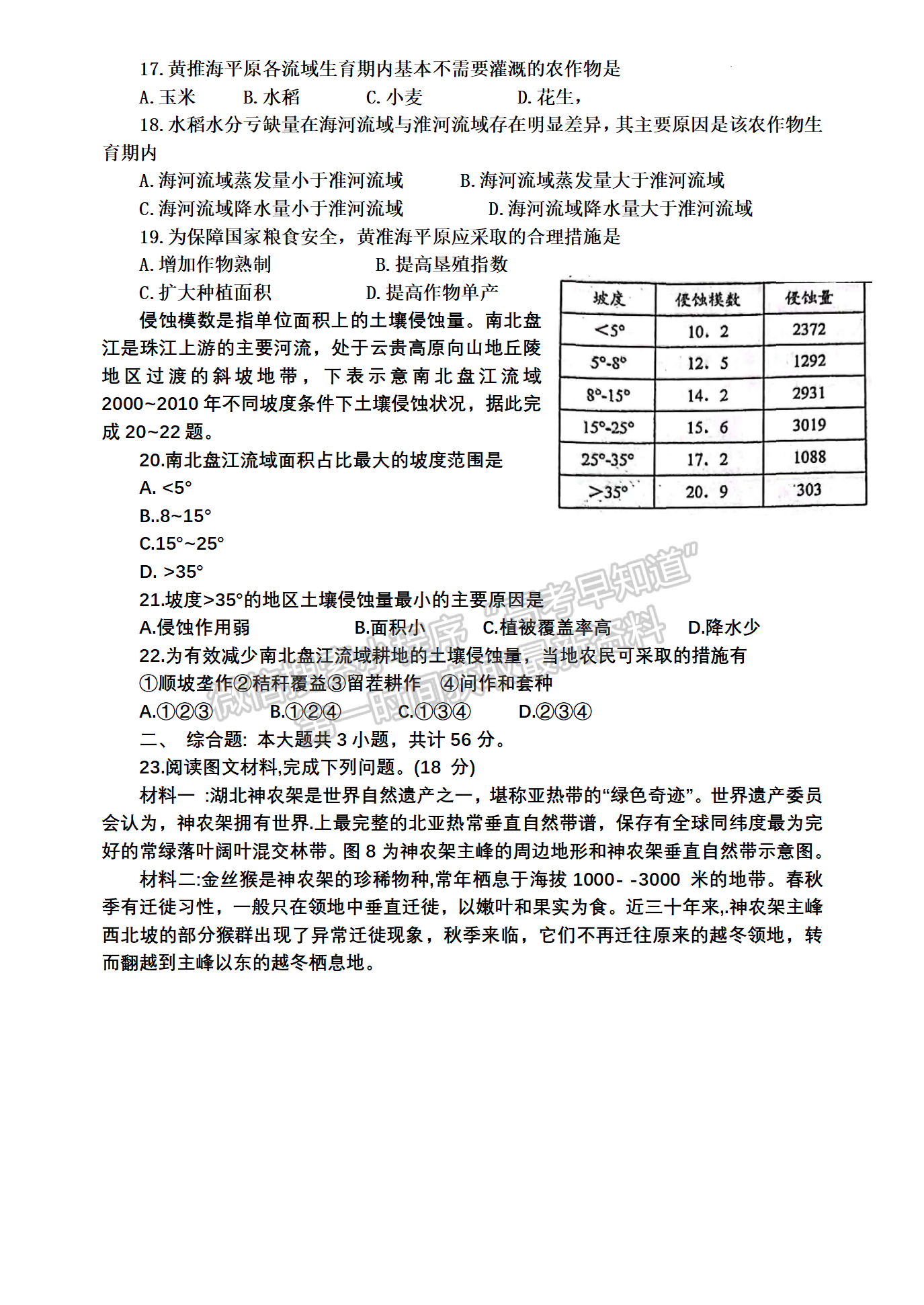 2022屆江蘇如皋市高三第三次適應性考試（南通3.5模）地理試題及答案