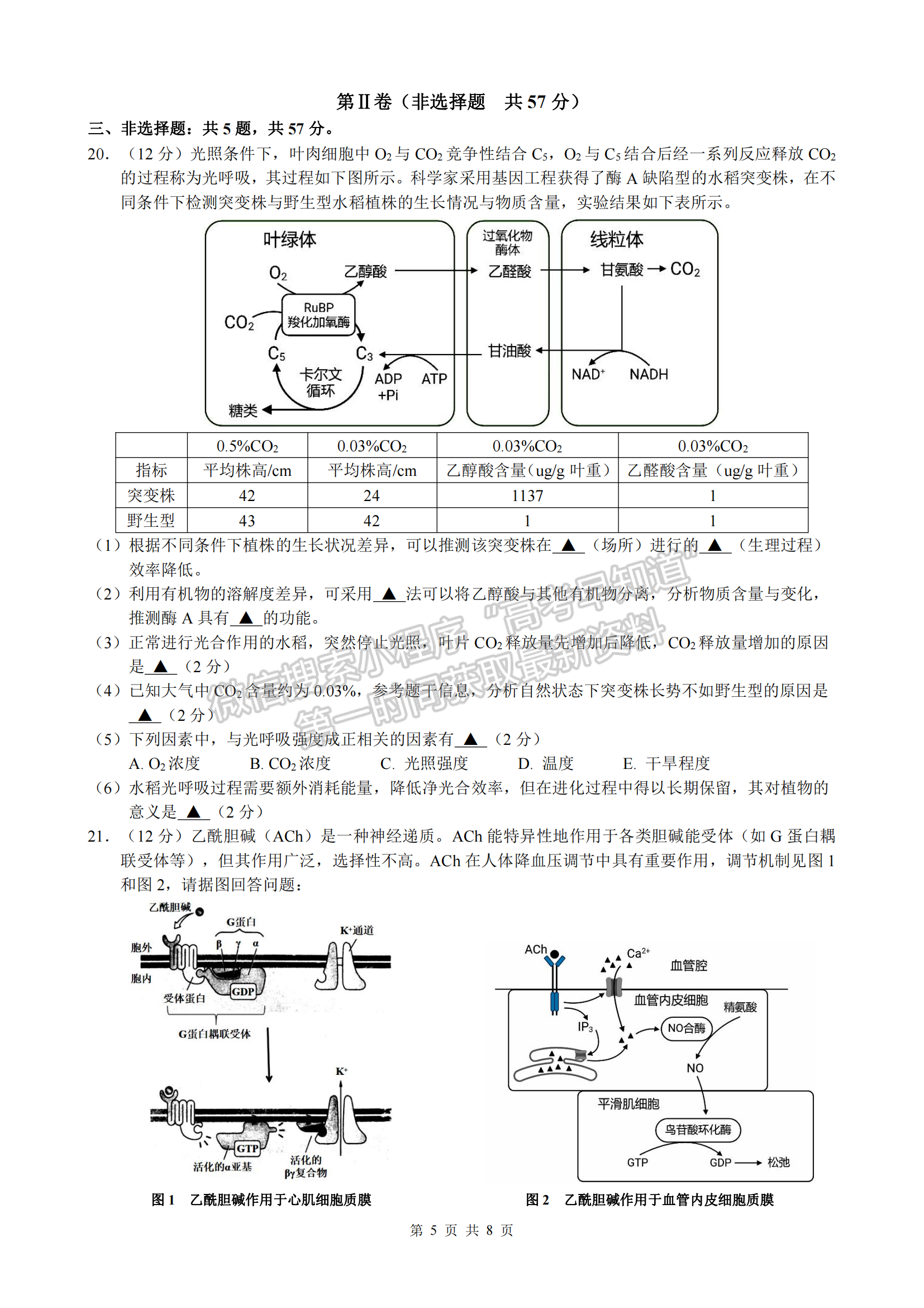 2022屆江蘇淮安市高三5月模擬考生物試題及答案