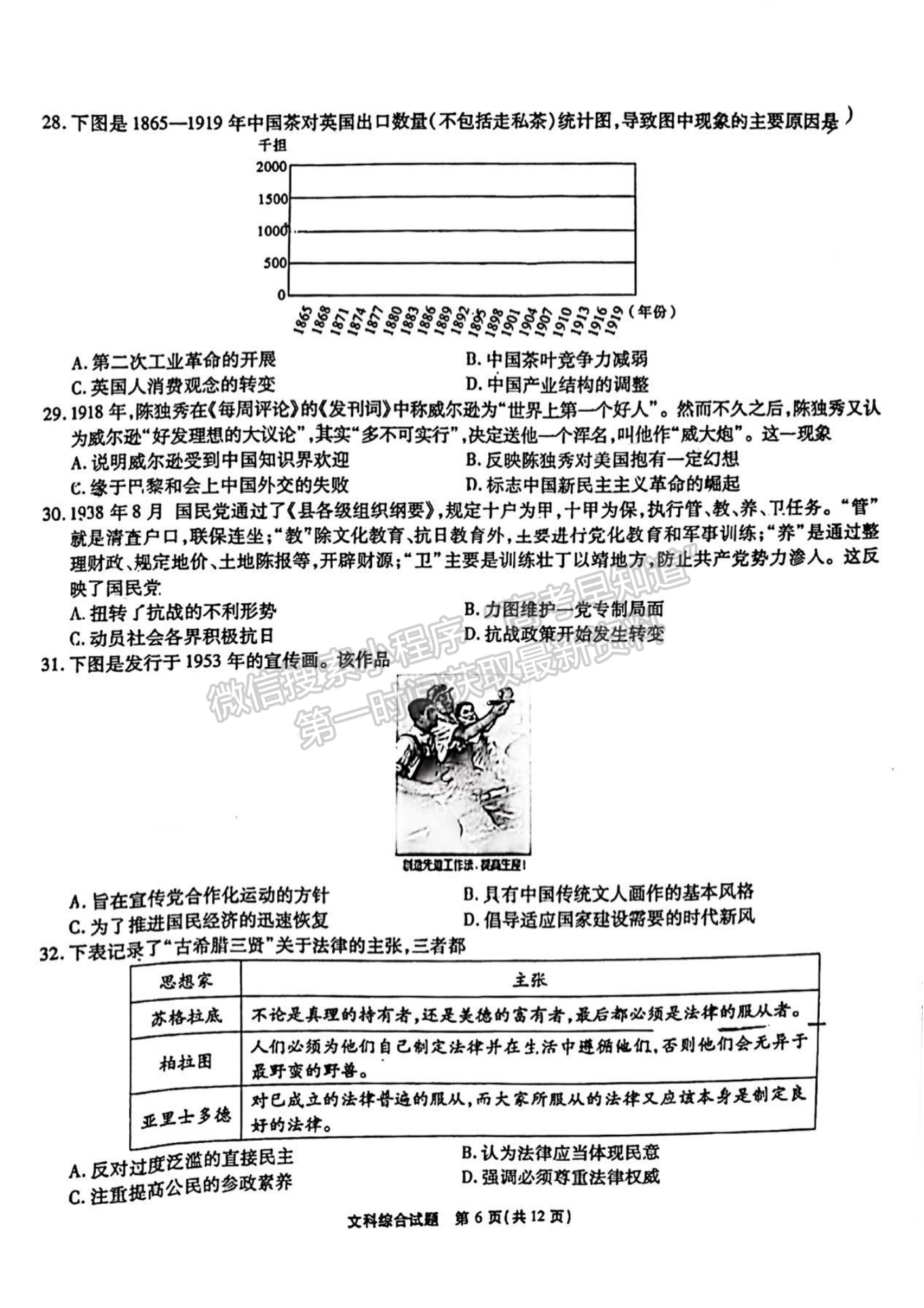 2022安徽合肥168中學(xué)最后一卷文綜試卷及答案