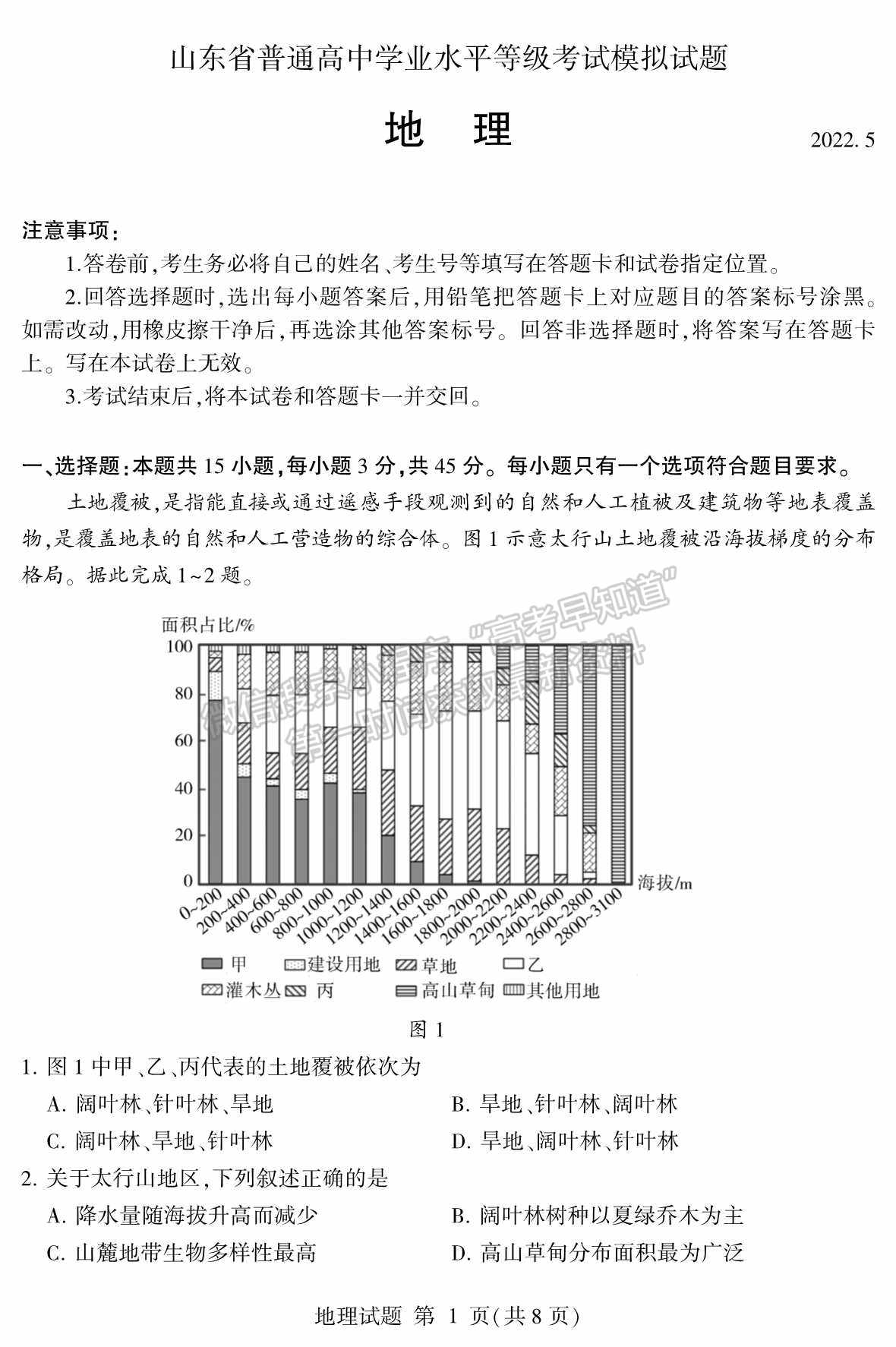 2022山东临沂三模地理试题及参考答案