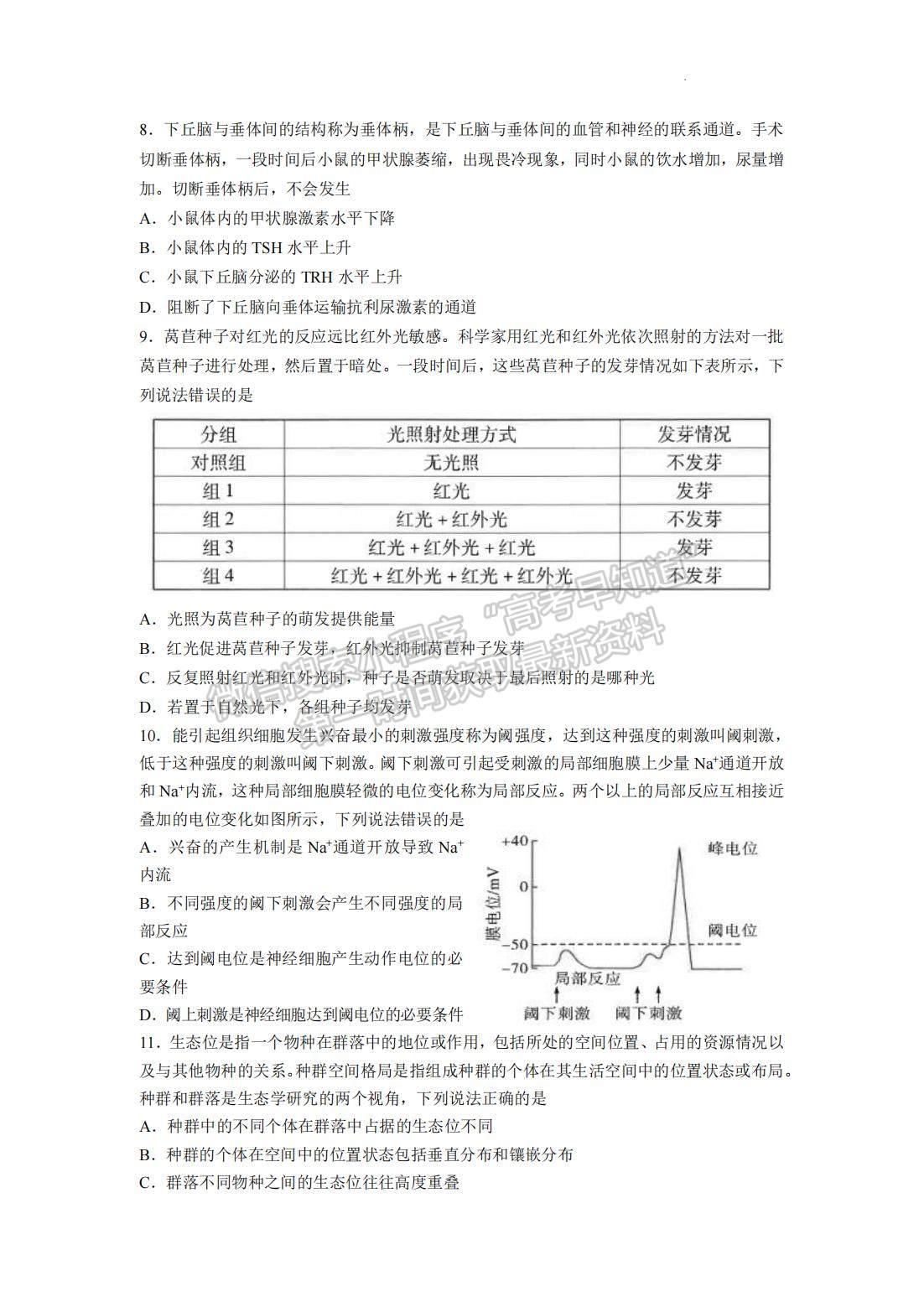 2022山东潍坊三模生物试题及参考答案