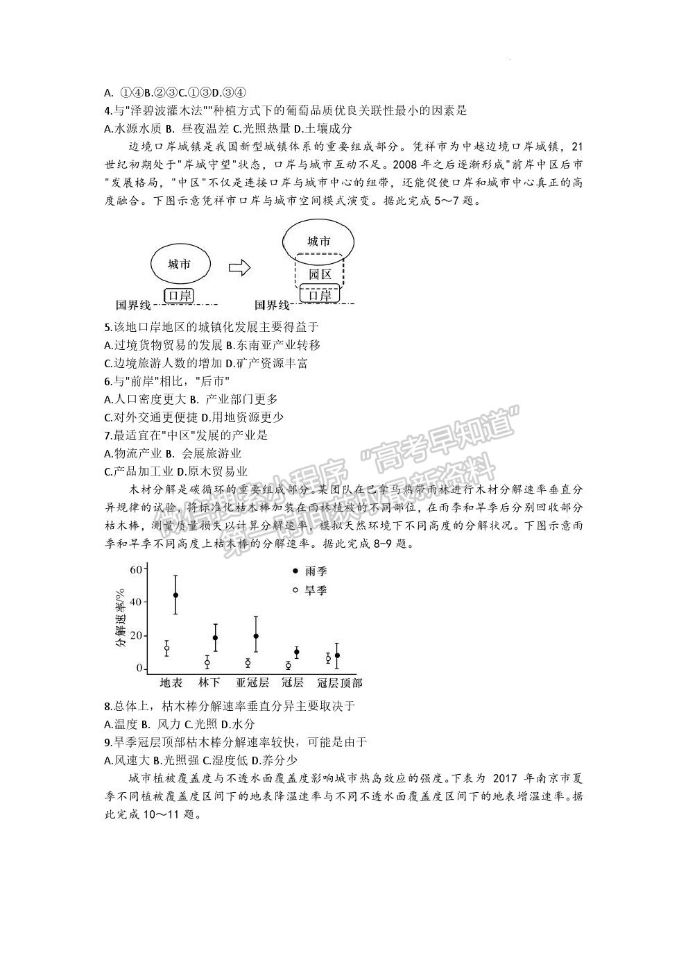 湖南师大附中2022届模拟试卷（三）地理试题及参考答案