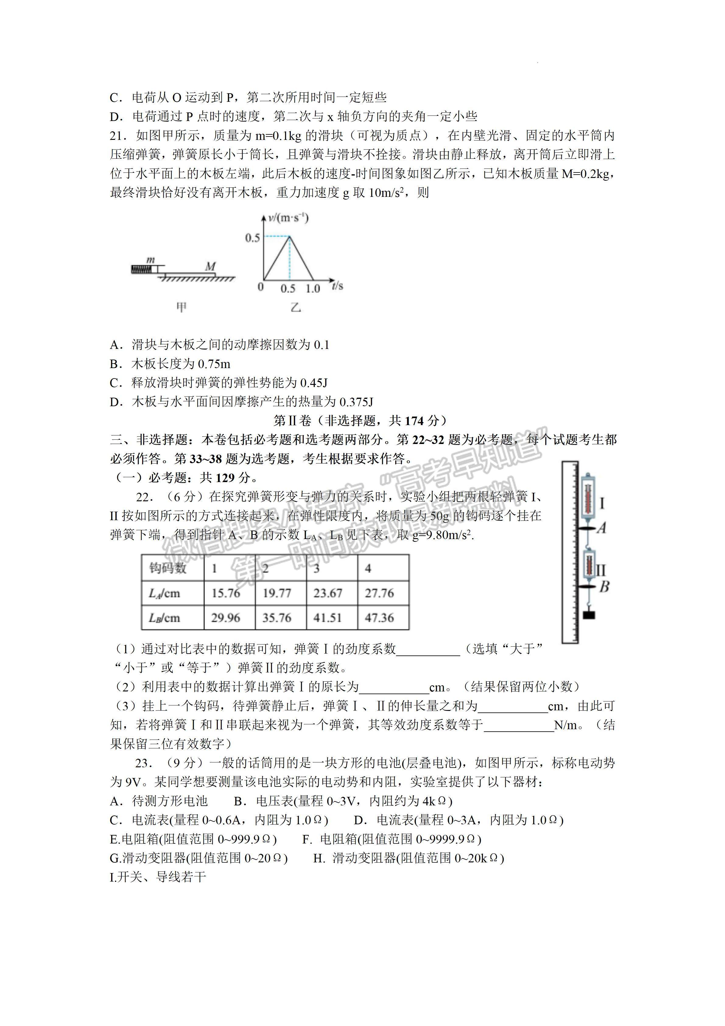 2022 年普通高等學(xué)校招生全國統(tǒng)一考試（熱身考試）理科綜合試題及答案