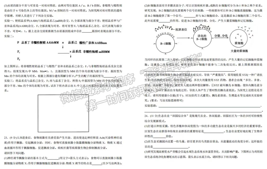 2022山東省實驗中學高三模擬考試（5月）生物試題及參考答案