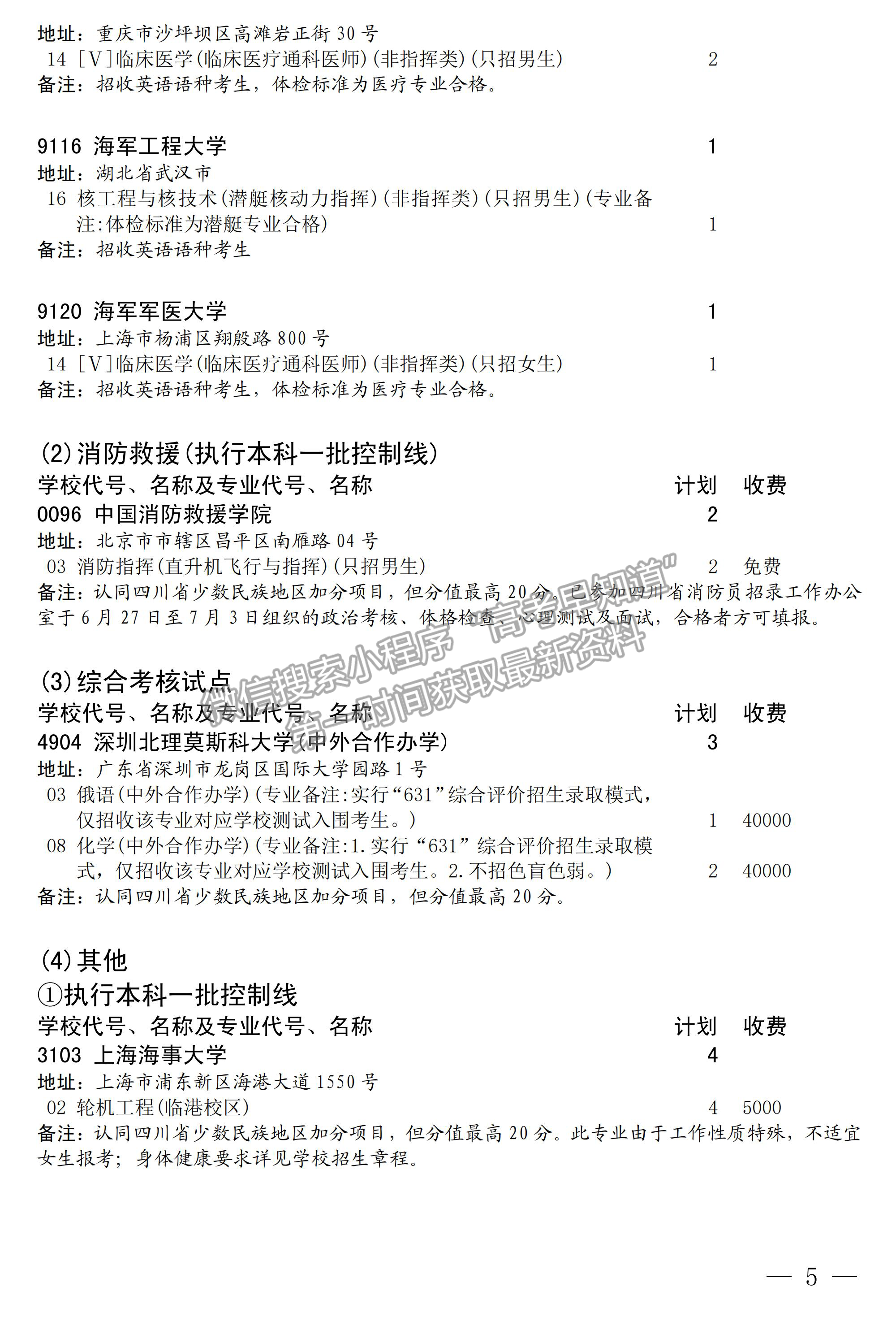 四川省2022年普通高校在川招生本科提前批專業(yè)計(jì)劃