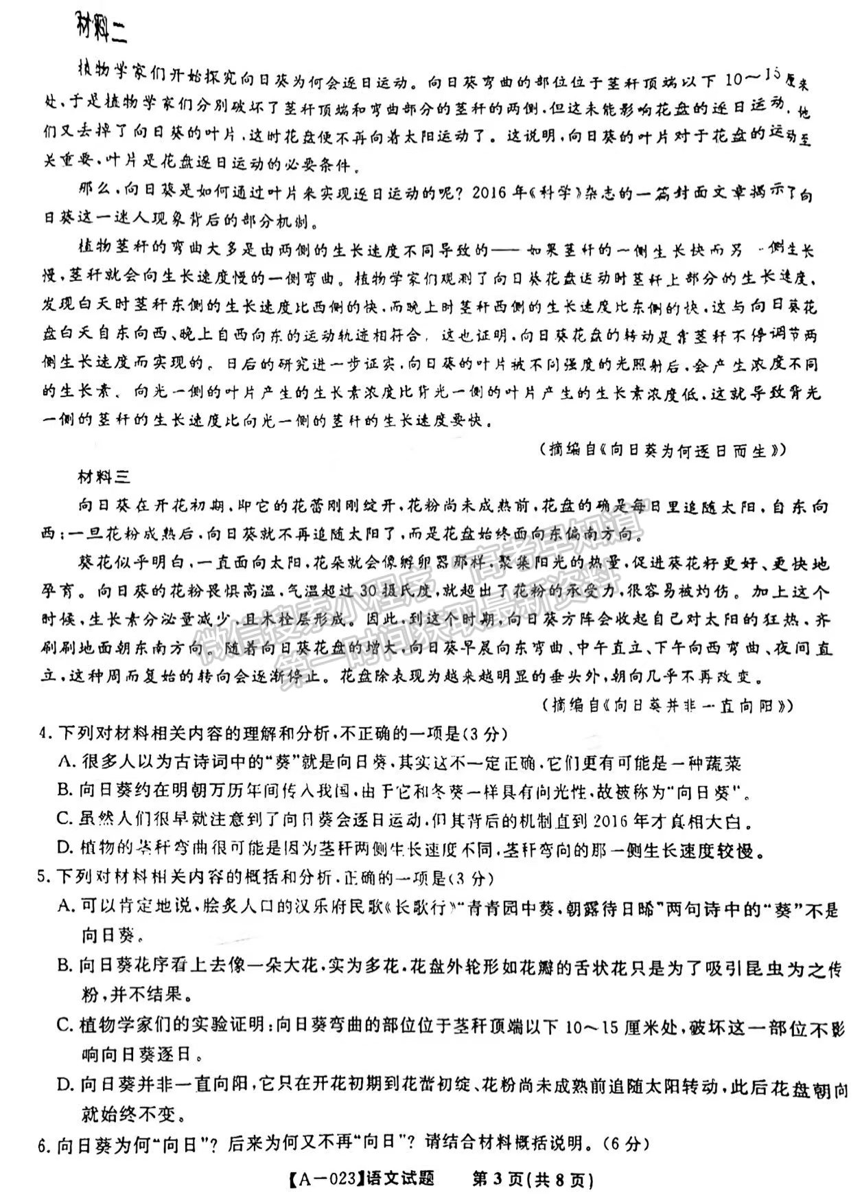 2023安徽皖江名校高三摸底考語(yǔ)文試卷及答案