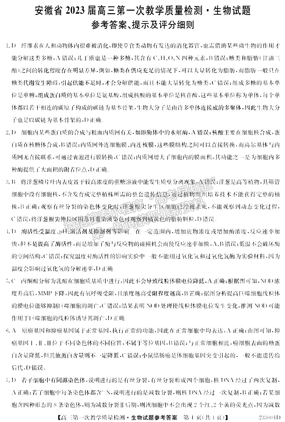 2023安徽省十校聯(lián)考高三第一次質(zhì)量檢測化學(xué)試卷及答案