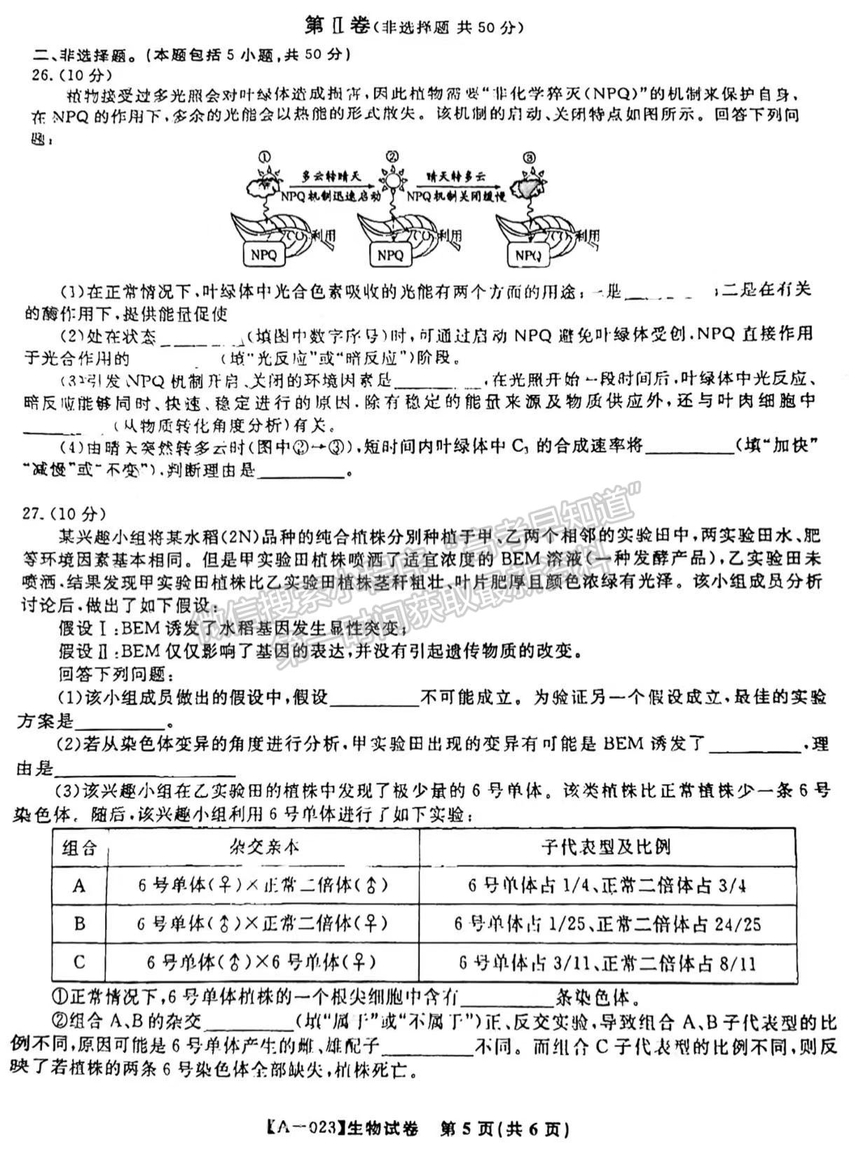 2023安徽皖江名校高三摸底考生物試卷及答案