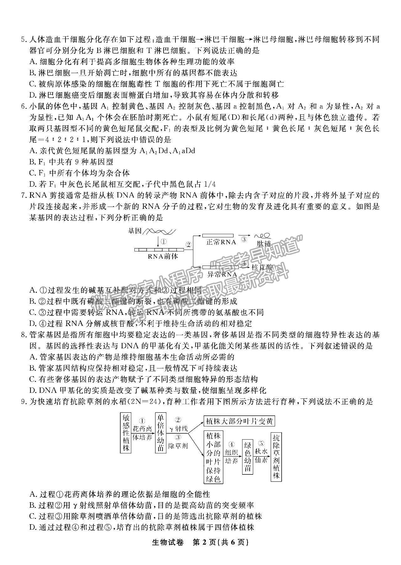 2023安徽蚌埠高三8月質(zhì)檢生物試卷及答案