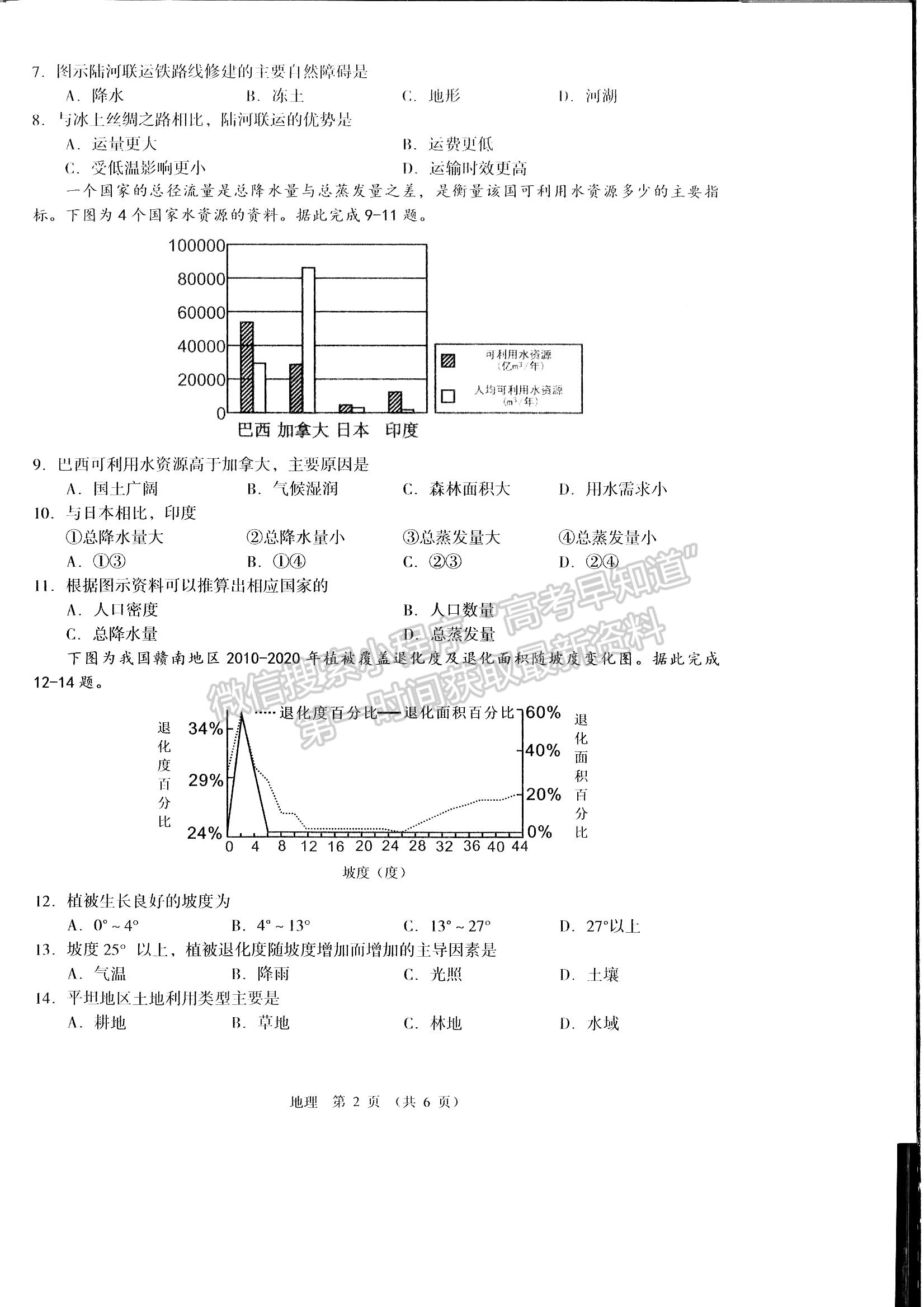 江西南昌市2023屆高三摸底測(cè)試(零模)地理試題及答案