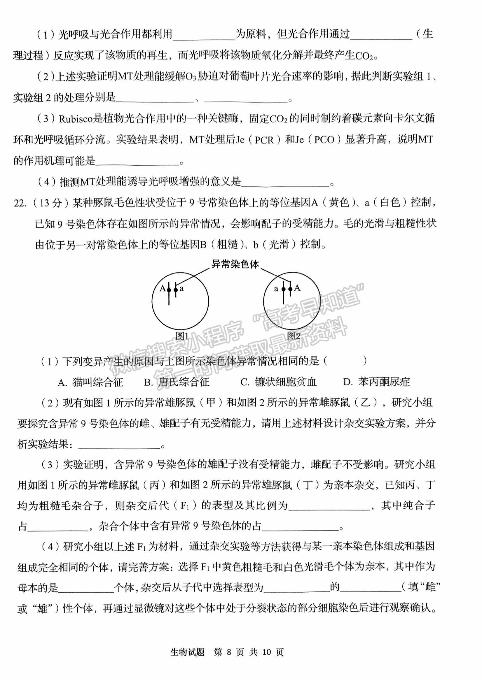 2023山東青島市高三期初檢測(cè)生物試題及參考答案