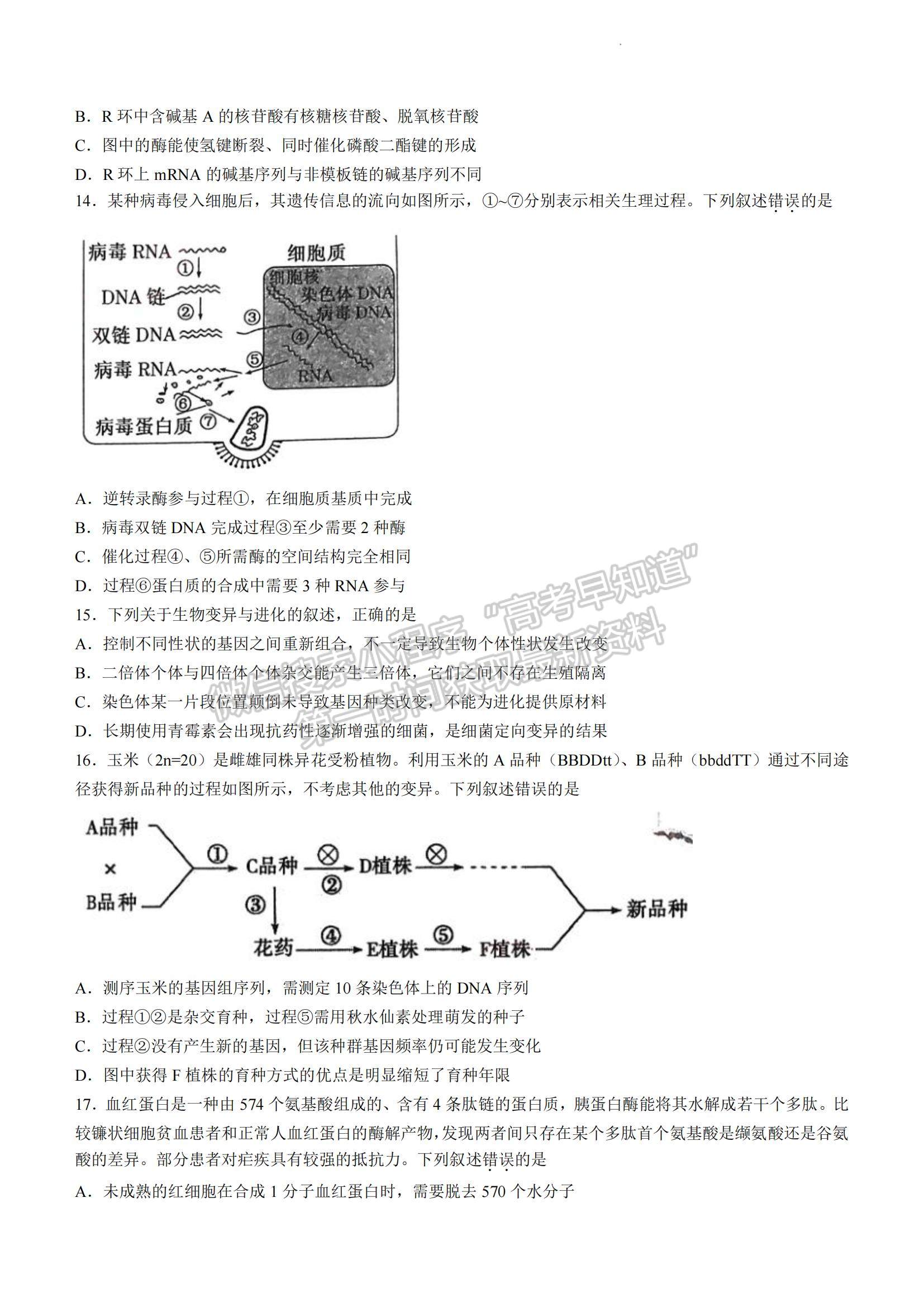 2023安徽省皖江名校高三上學期開學考生物試卷及答案