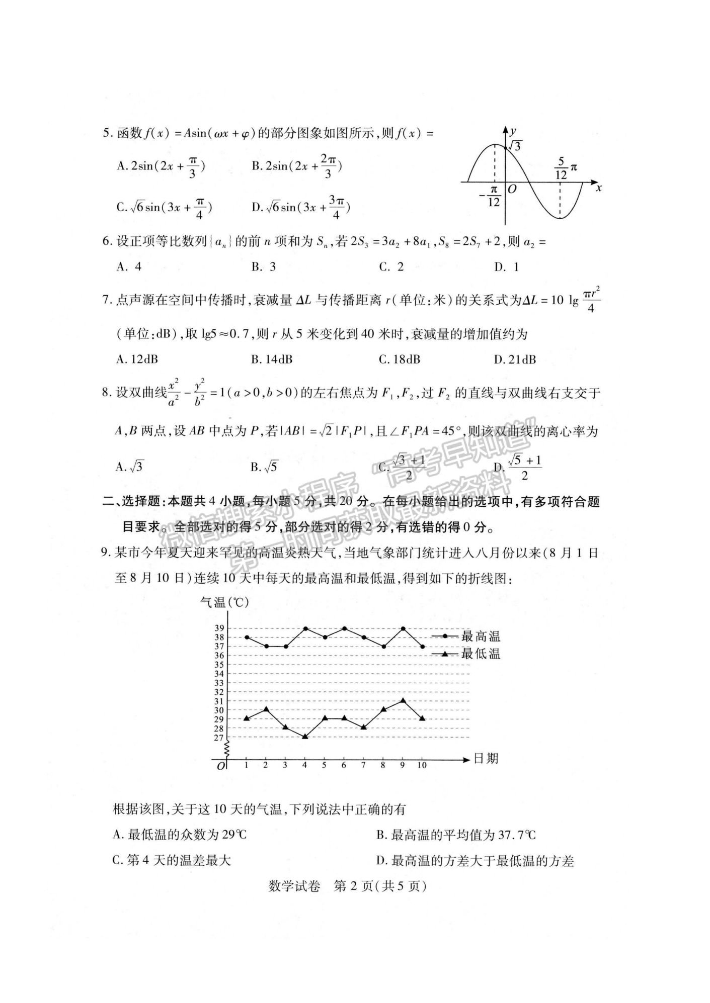 2023屆武漢市高三9月調研考試數(shù)學試卷及參考答案