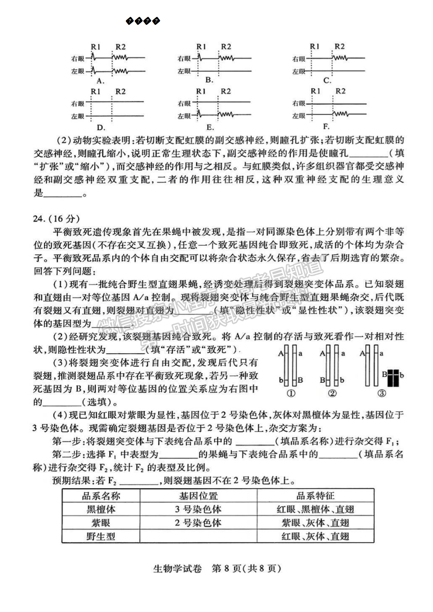 2023屆武漢市高三9月調研考試生物試卷及參考答案