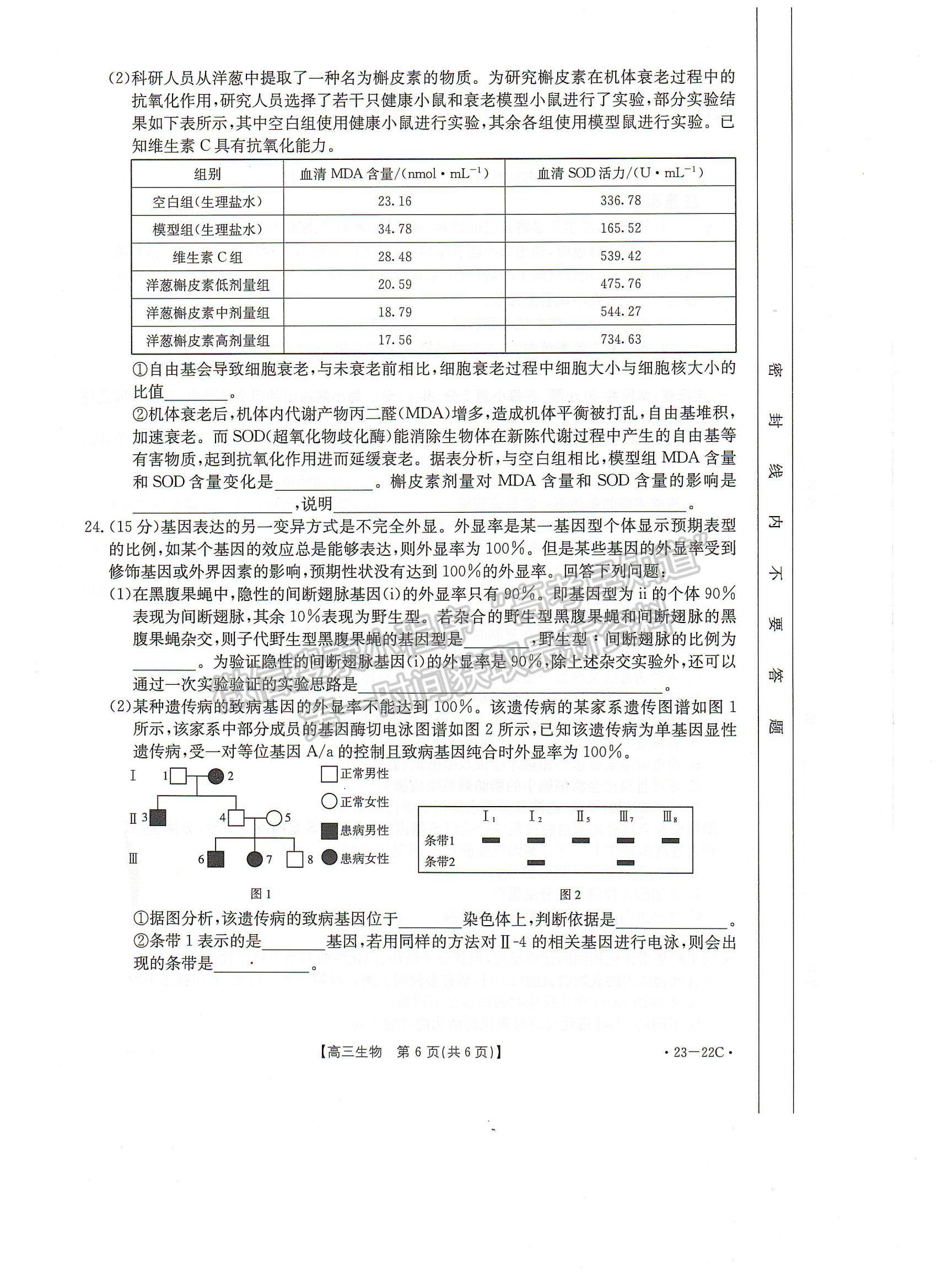 2023屆湖北10月大聯(lián)考（23-22C）生物試卷及參考答案