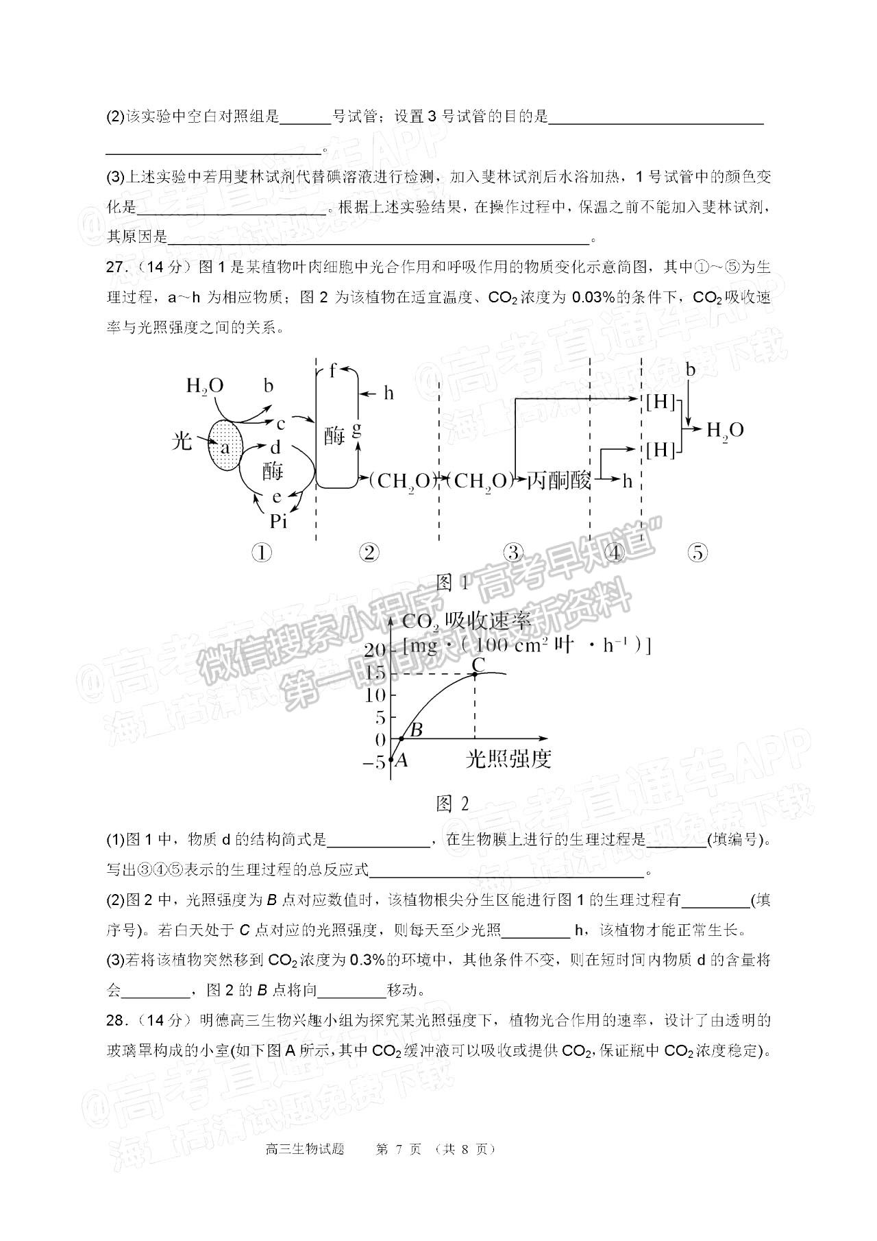 2023長(zhǎng)沙市明德中學(xué)高三上學(xué)期入學(xué)檢測(cè)生物試題及參考答案