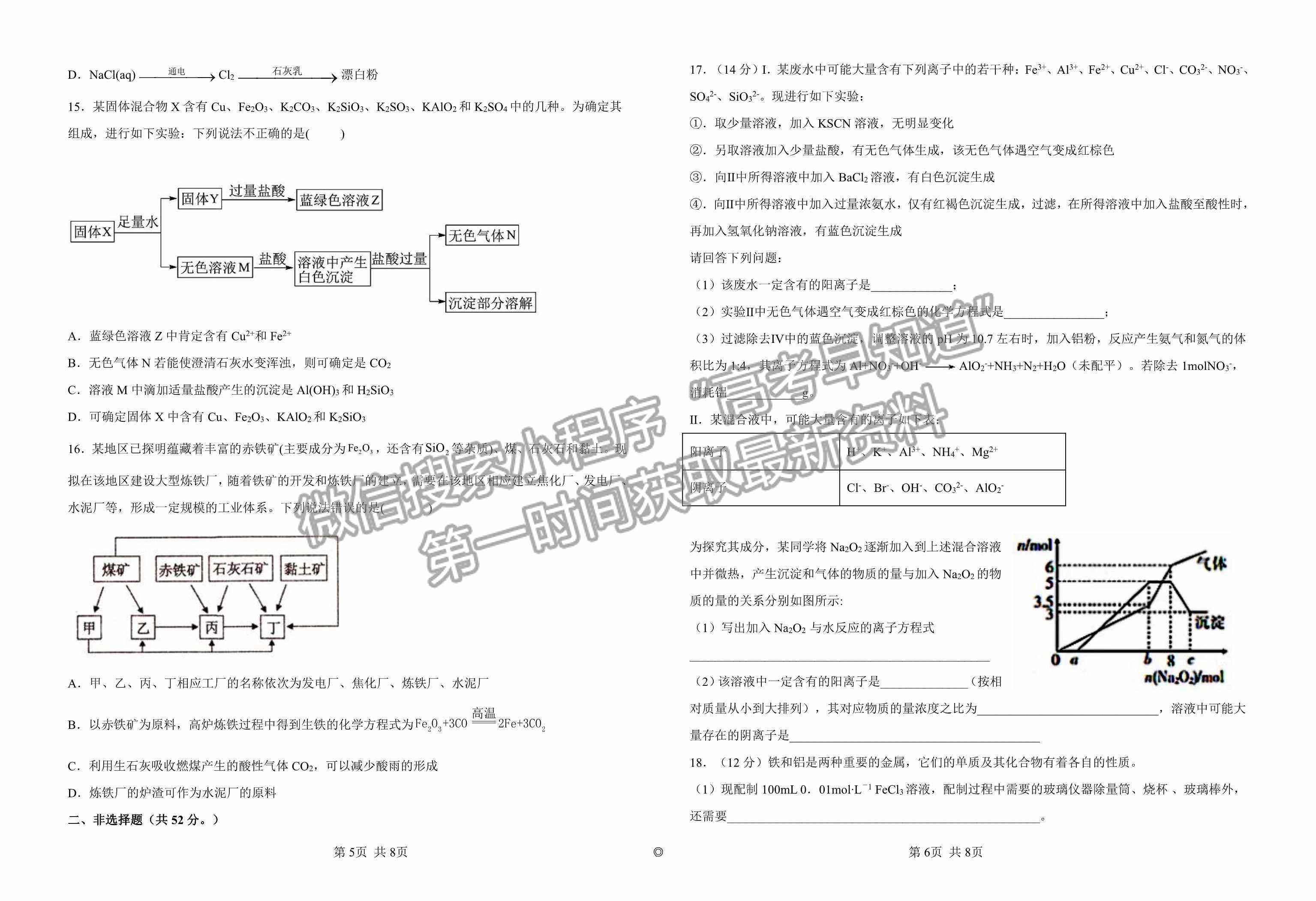 2023江西省上饒市、景德鎮(zhèn)市六校聯(lián)考高三上學(xué)期化學(xué)試卷及答案