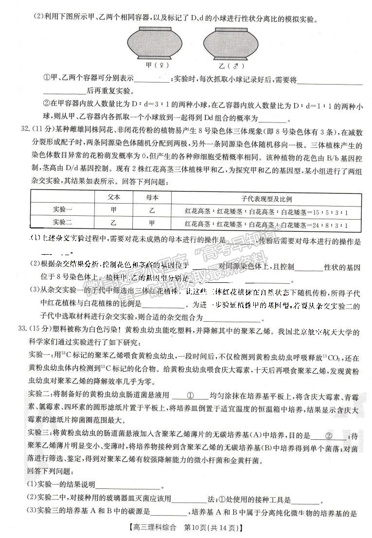 2023屆四川省10月聯(lián)考(角標23-65C)理科綜合試題及答案