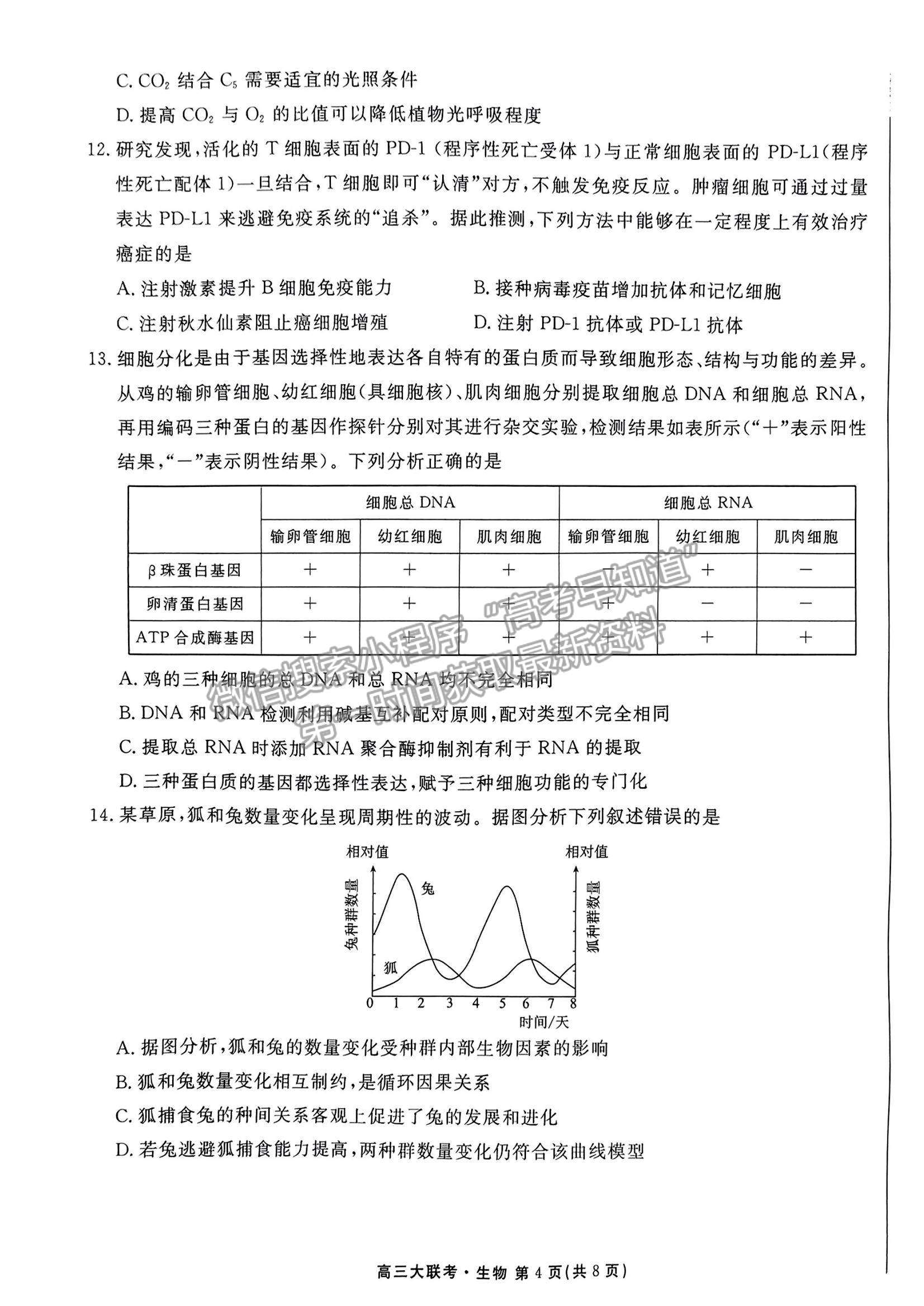 2023廣東衡水10月大聯(lián)考生物試題及參考答案