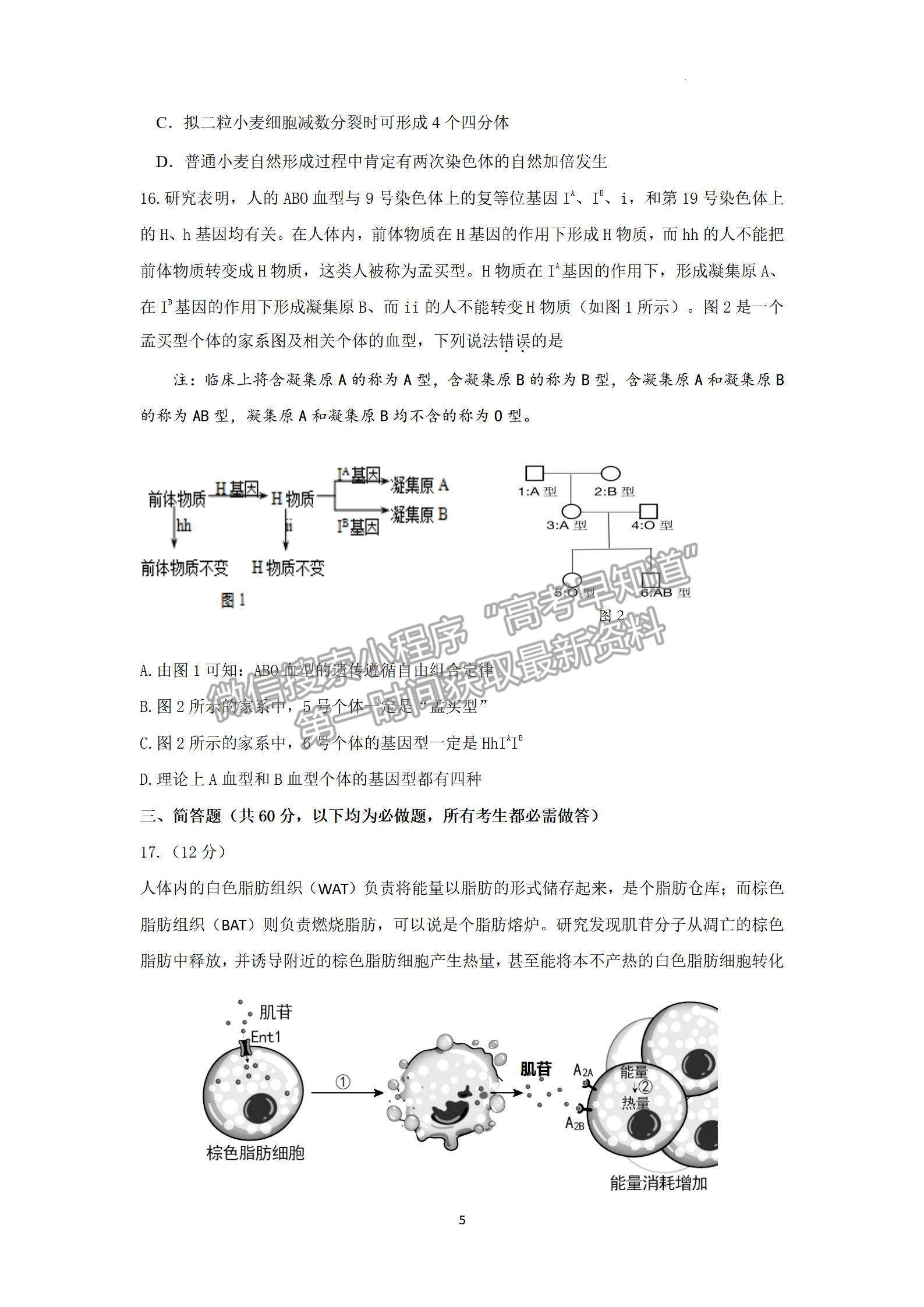 2023惠州二調(diào)生物試題及參考答案