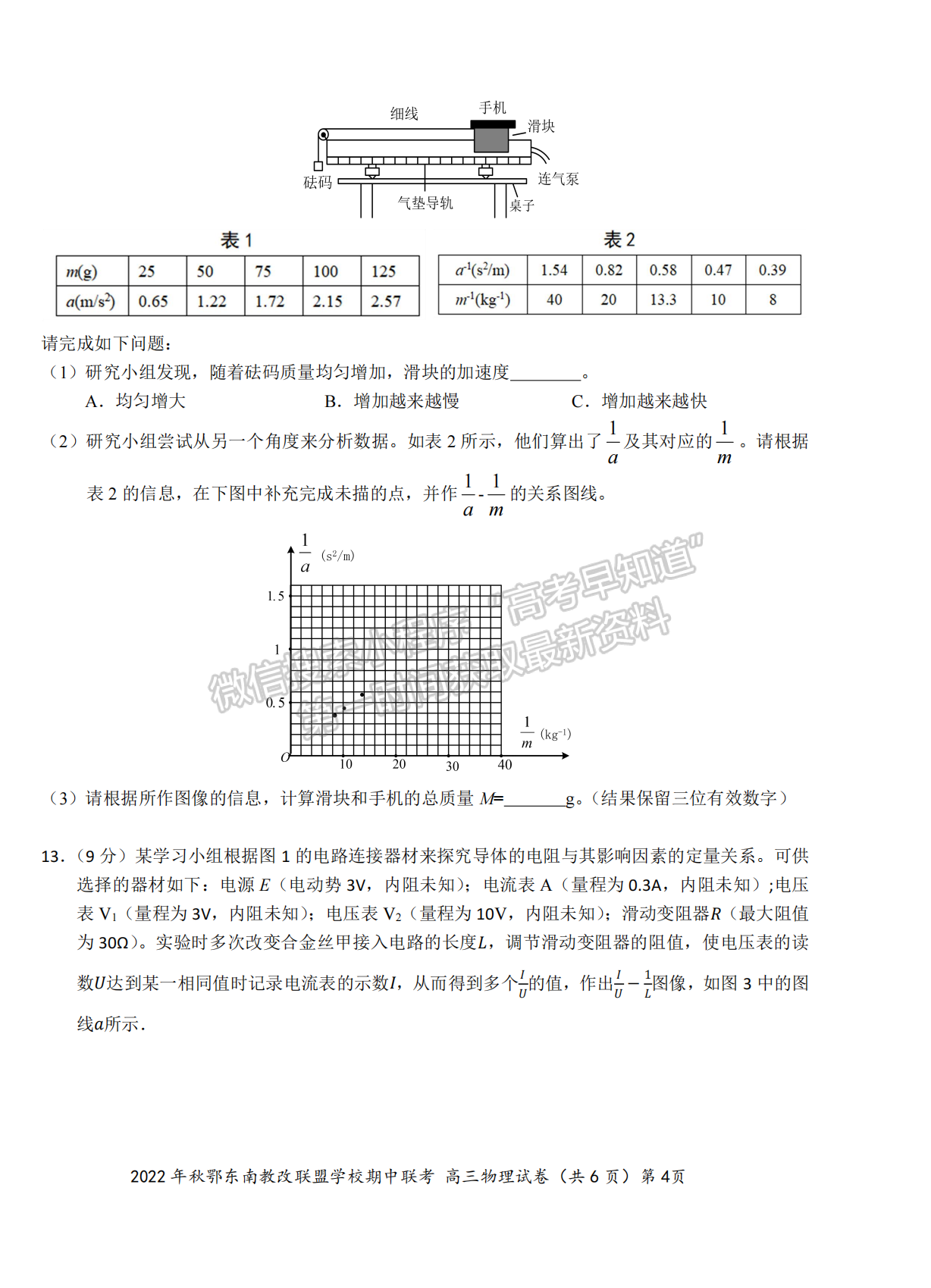 2022年秋季鄂東南省級(jí)示范高中教育教學(xué)改革聯(lián)盟學(xué)校期中聯(lián)考物理試卷及參考答案