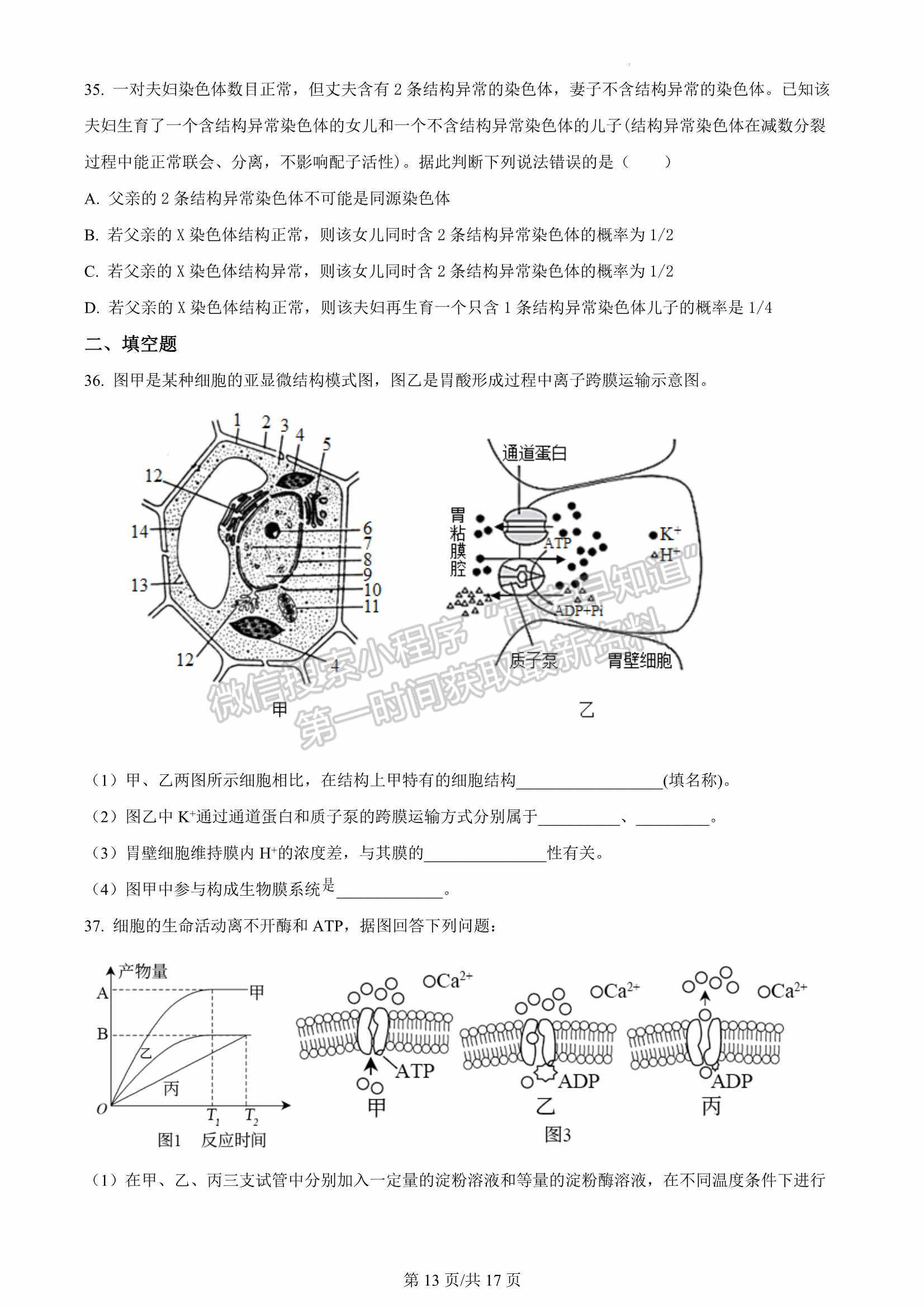 2023屆福建省三明第一中學高三上學期第二次月考生物試卷及參考答案