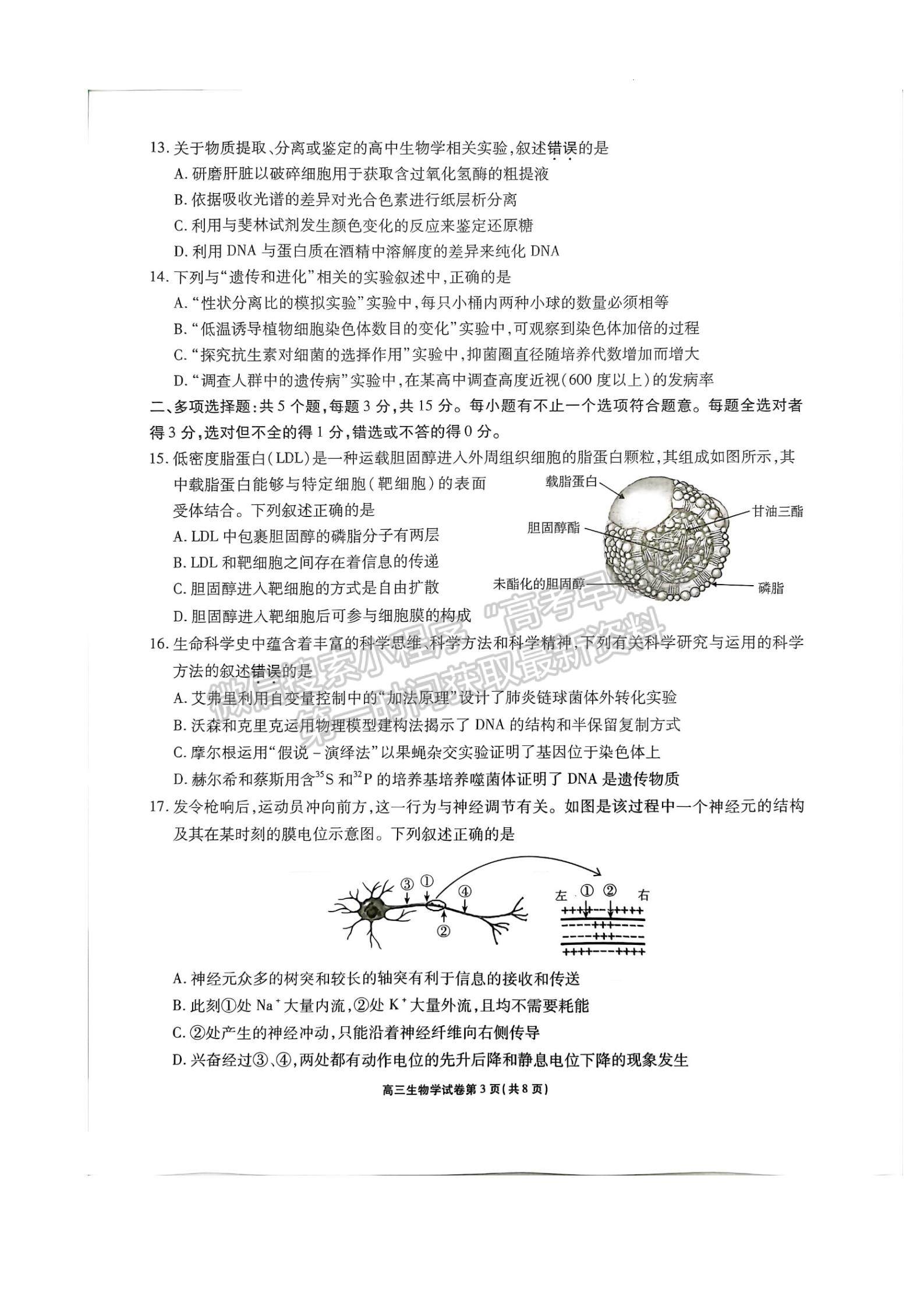 2023屆江蘇省無錫市高三上學(xué)期期中調(diào)研生物試題及參考答案