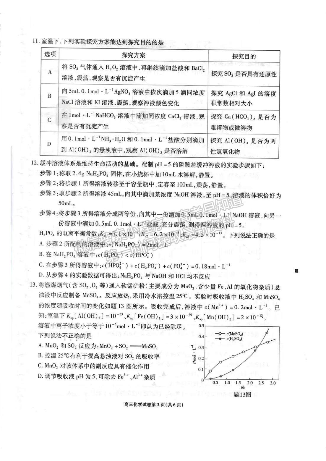 2023屆江蘇省無錫市高三上學(xué)期期中調(diào)研化學(xué)試題及參考答案