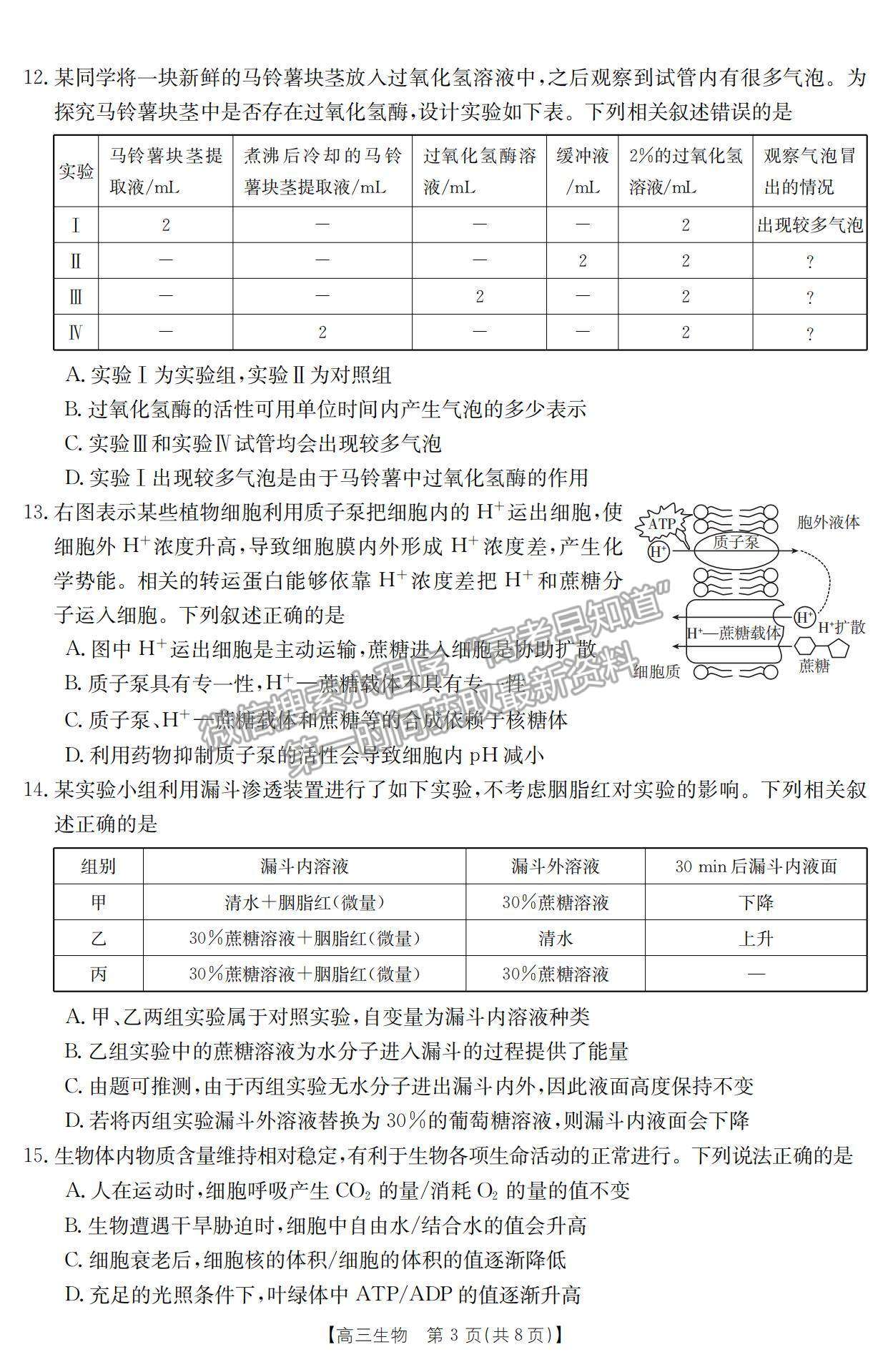 2023江西省贛州市十六縣市二十校高三上學期生物期中聯(lián)考