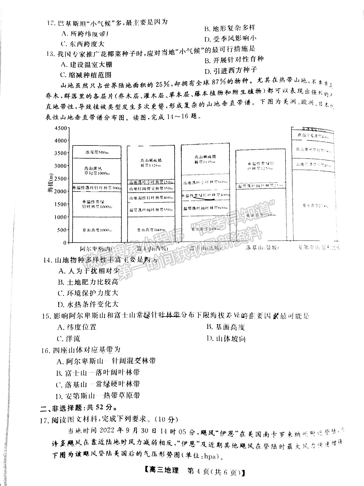 2023屆福建百校高三11月聯(lián)考地理試卷及參考答案