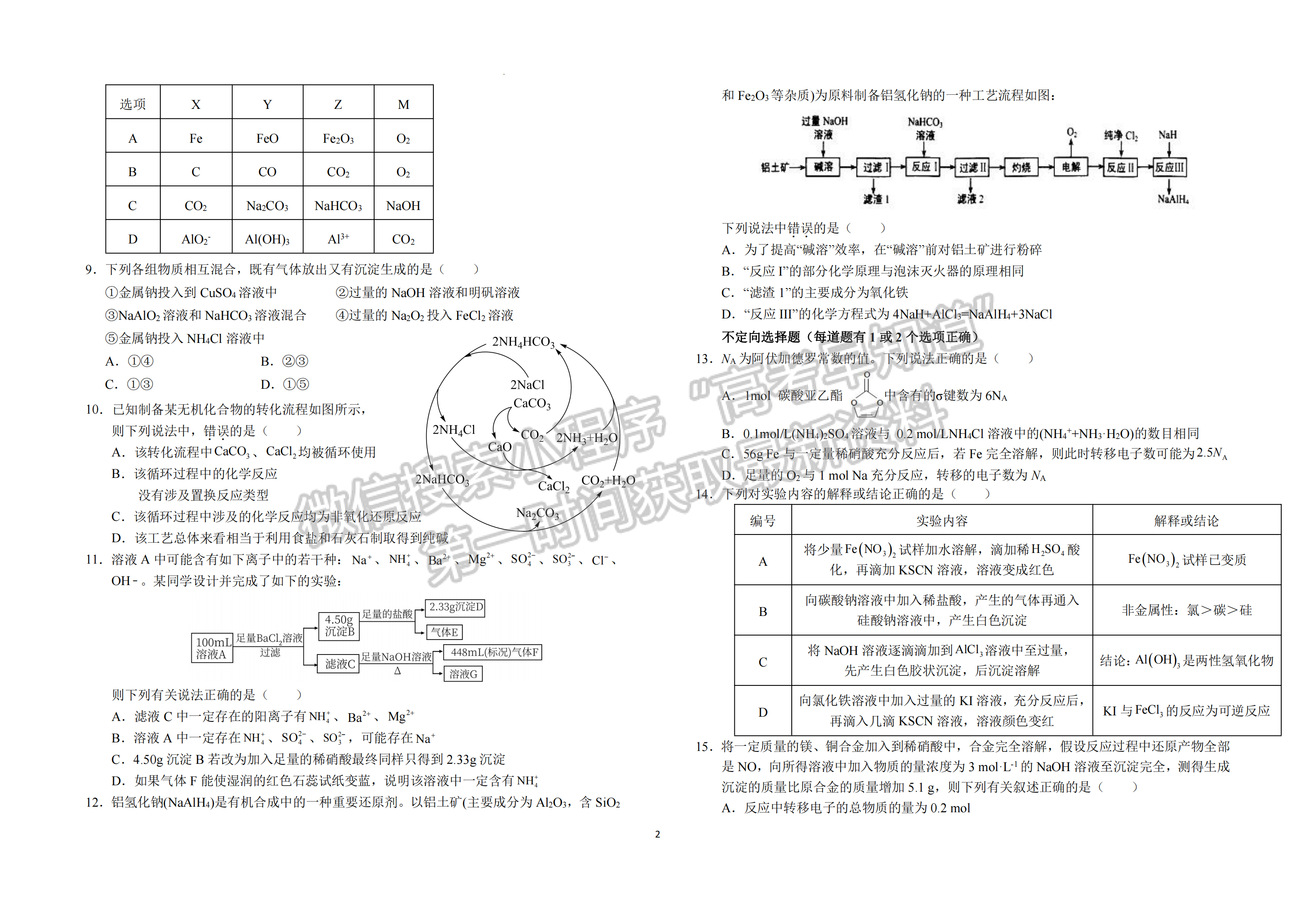 2023安徽省六安一中高三上學(xué)期第二次月考化學(xué)試題及答案