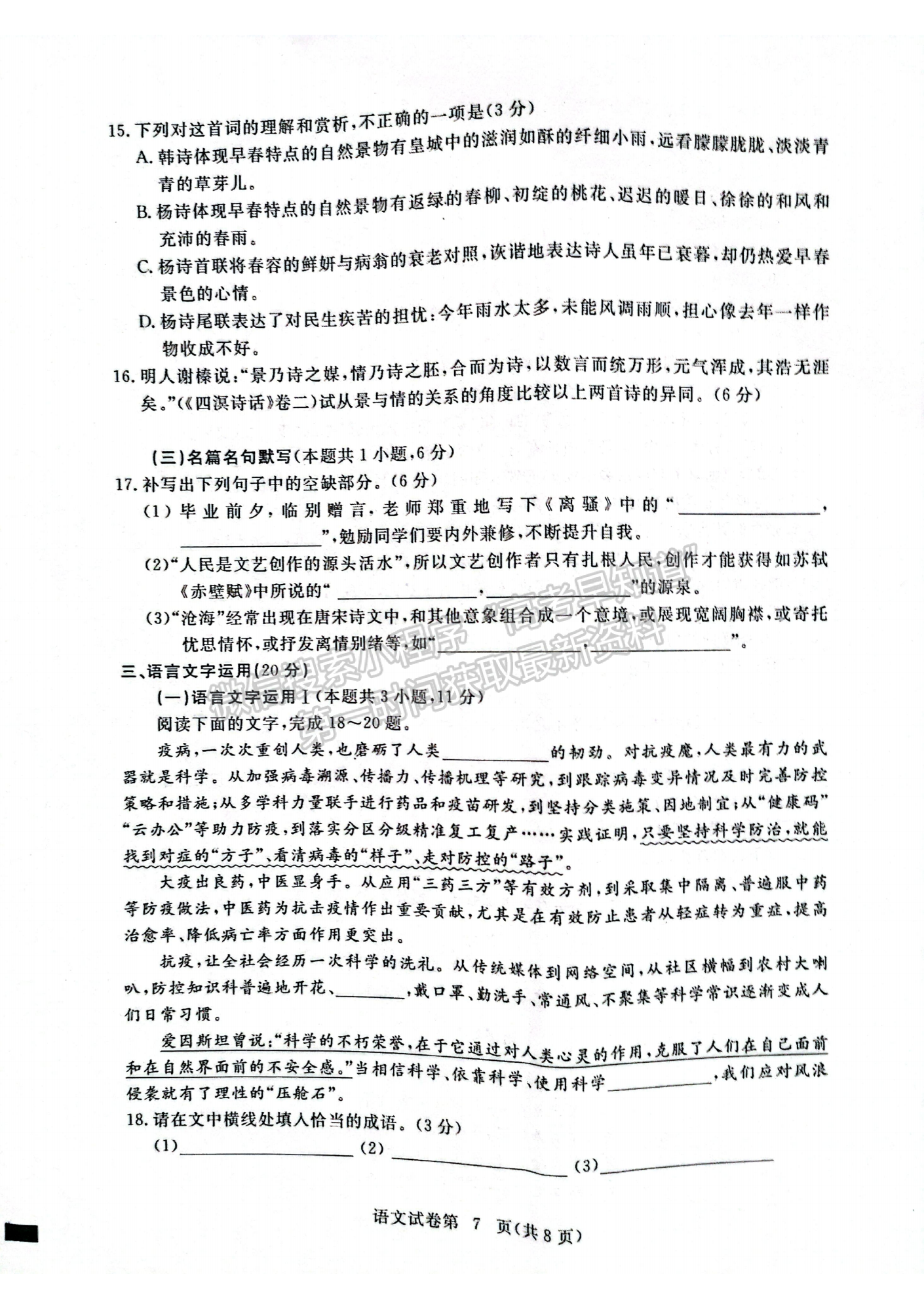 湖北省黃岡市2022-2023學(xué)年高三上學(xué)期11月期中考語(yǔ)文試卷及答案