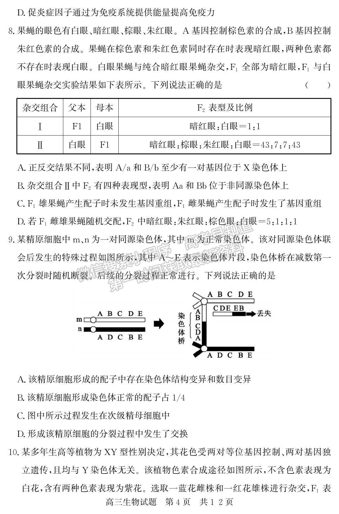 2023山東省濟寧市泗水縣高三上學期期中考-生物試卷及答案