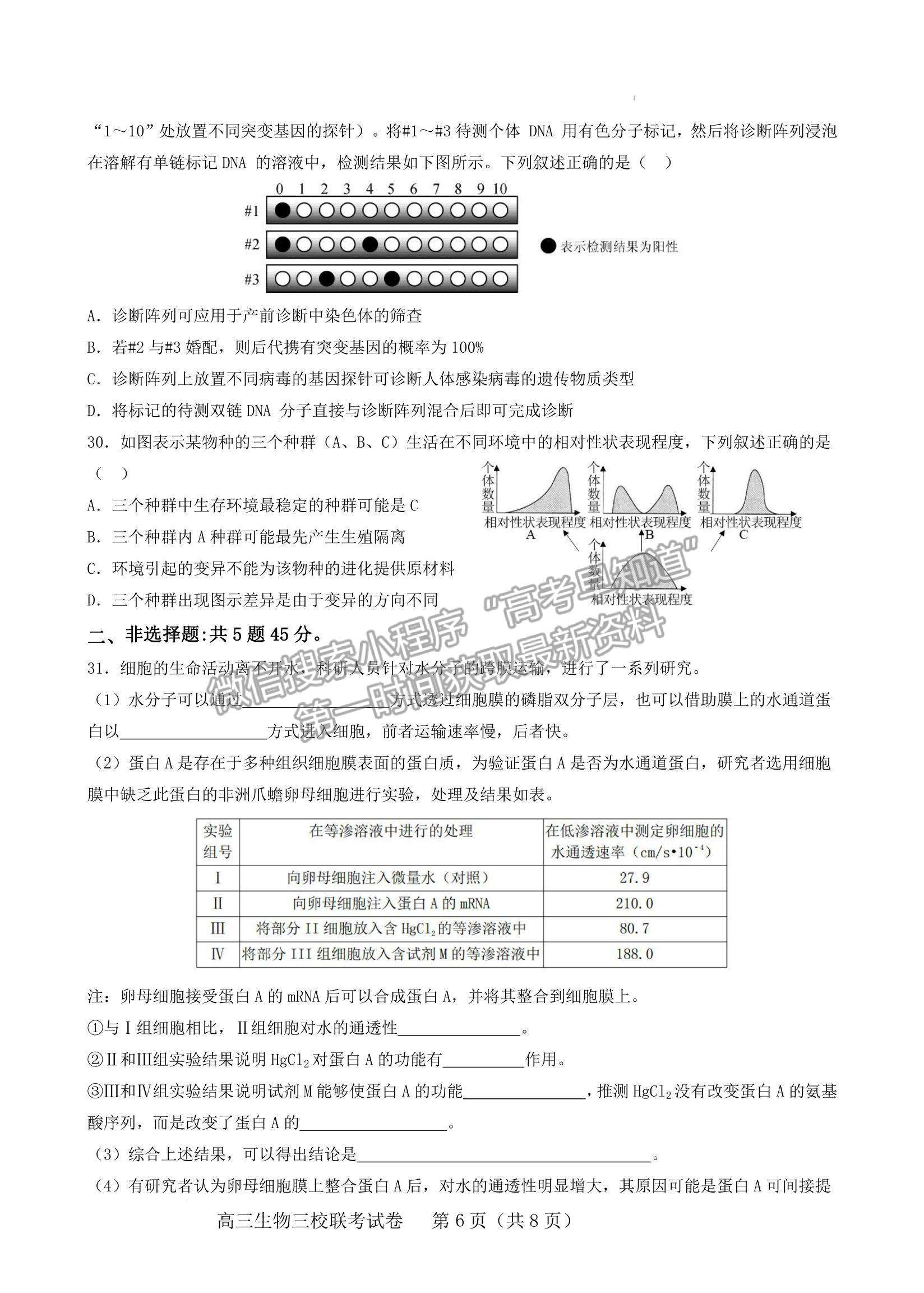 2023江西南昌市三校（一中、十中、鐵一中） 高三上學(xué)期11月期中聯(lián)考試卷及答案（生物）