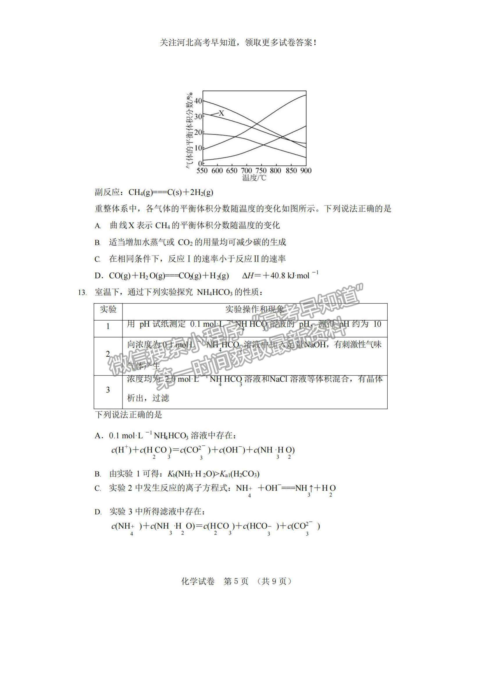 2023河北省“五個一”名校聯(lián)盟高三摸底考試化學(xué)試題及參考答案