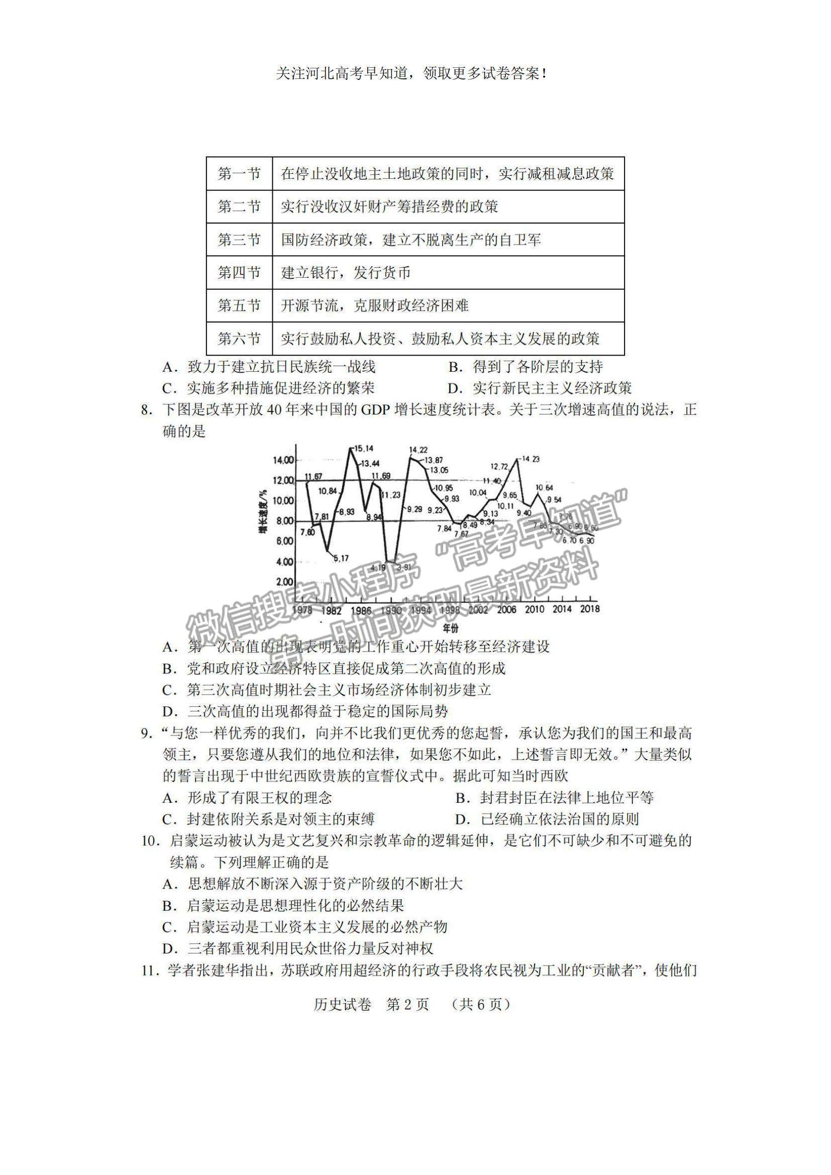 2023河北省“五個一”名校聯(lián)盟高三摸底考試歷史試題及參考答案