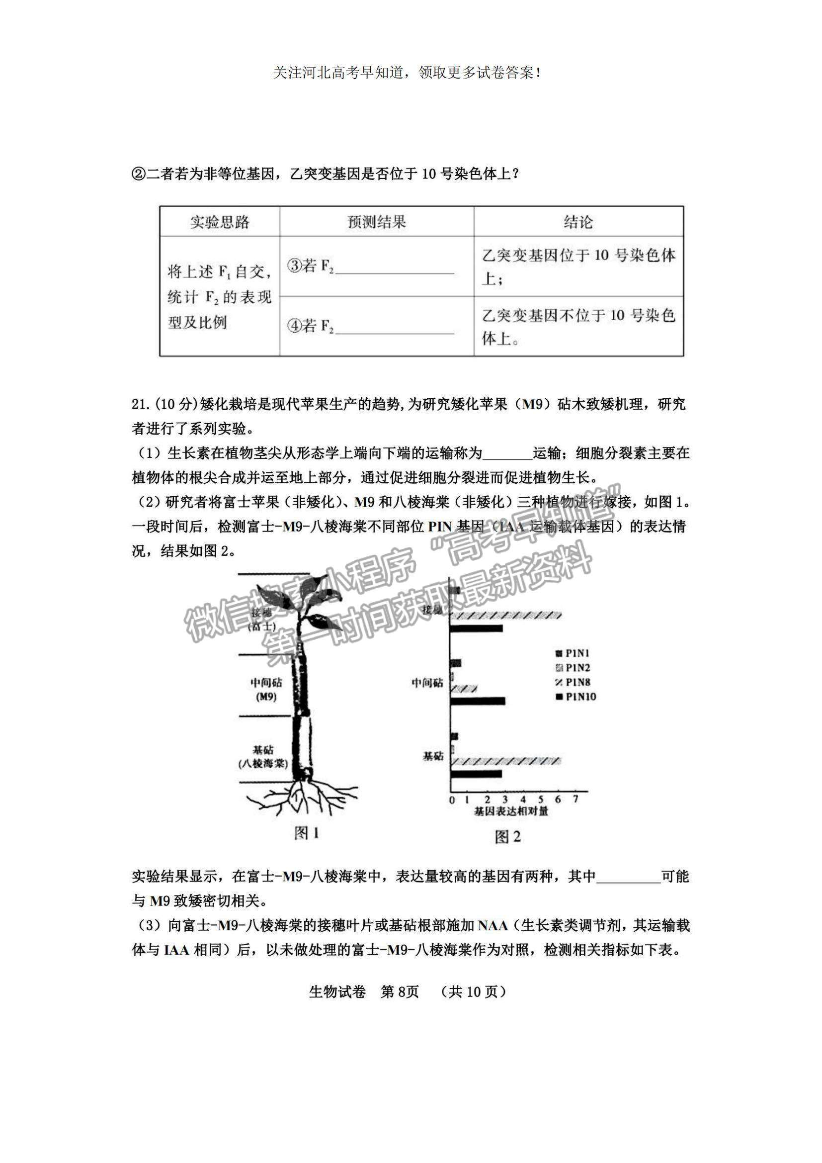 2023河北省“五個一”名校聯(lián)盟高三摸底考試生物試題及參考答案