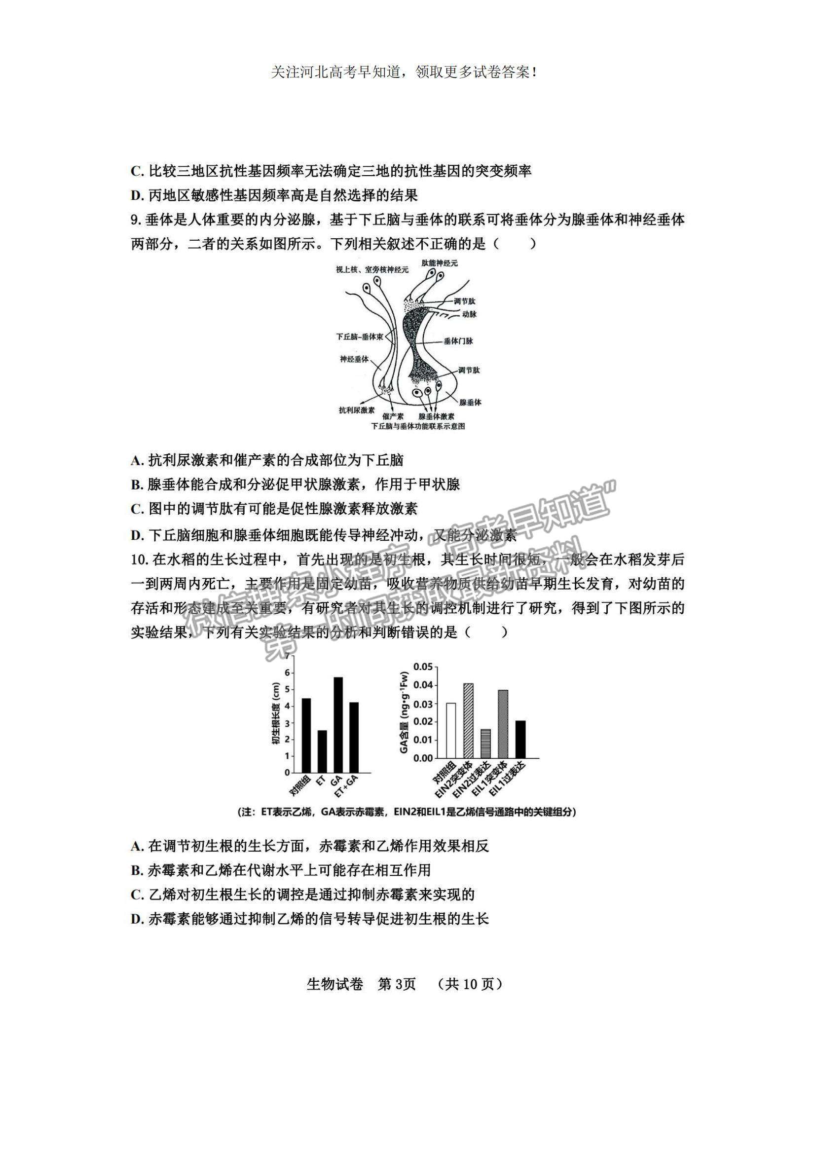 2023河北省“五個(gè)一”名校聯(lián)盟高三摸底考試生物試題及參考答案