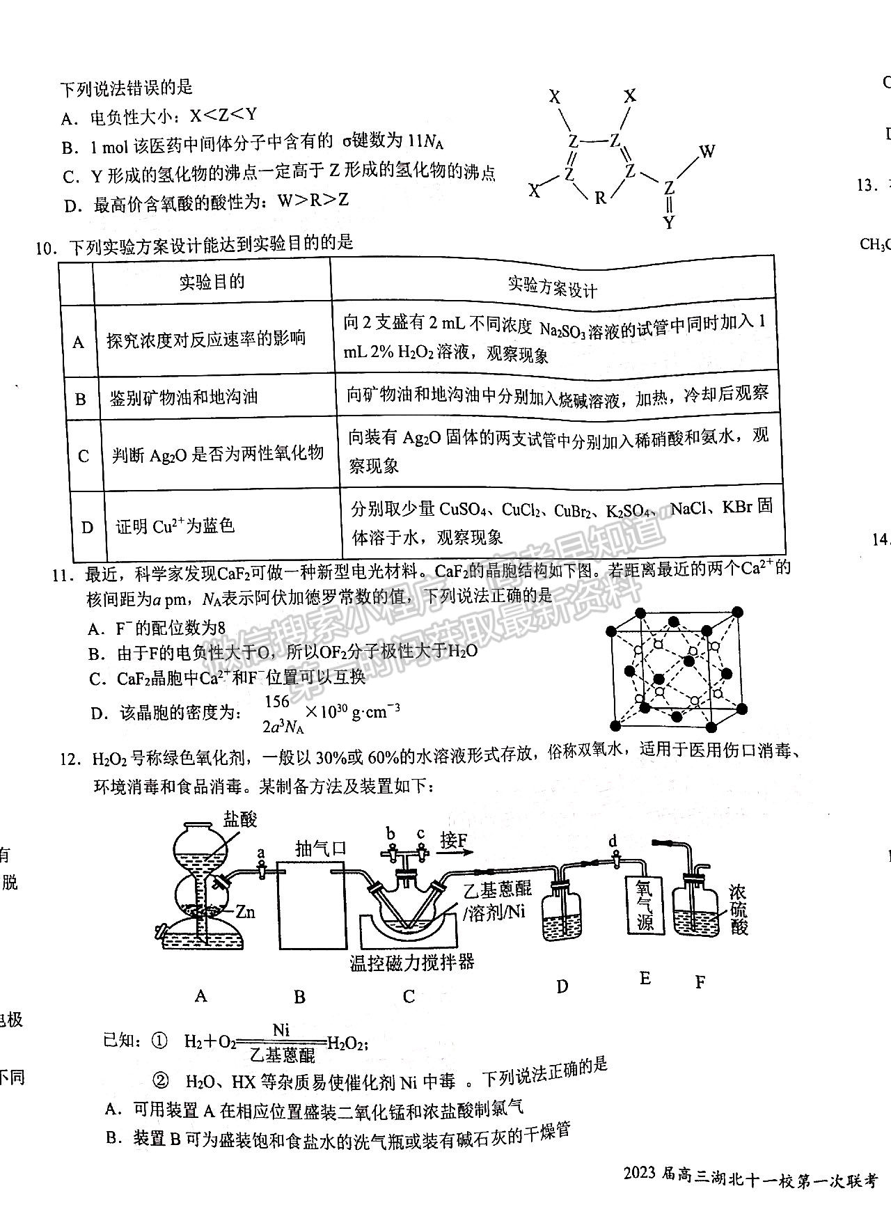 2023屆高三湖北十一校（鄂南高中、黃岡中學(xué)等）第一次聯(lián)考化學(xué)試題及參考答案